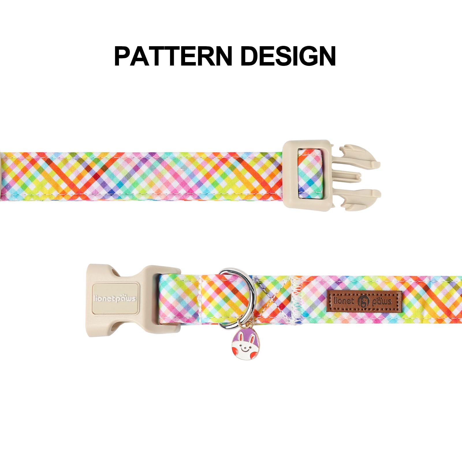 Lionet Paws Easter Dog Collar, Comfortable Adjustable Colorful Plaid Collar With Purple Rabbit For Medium Male Female Dogs Colla