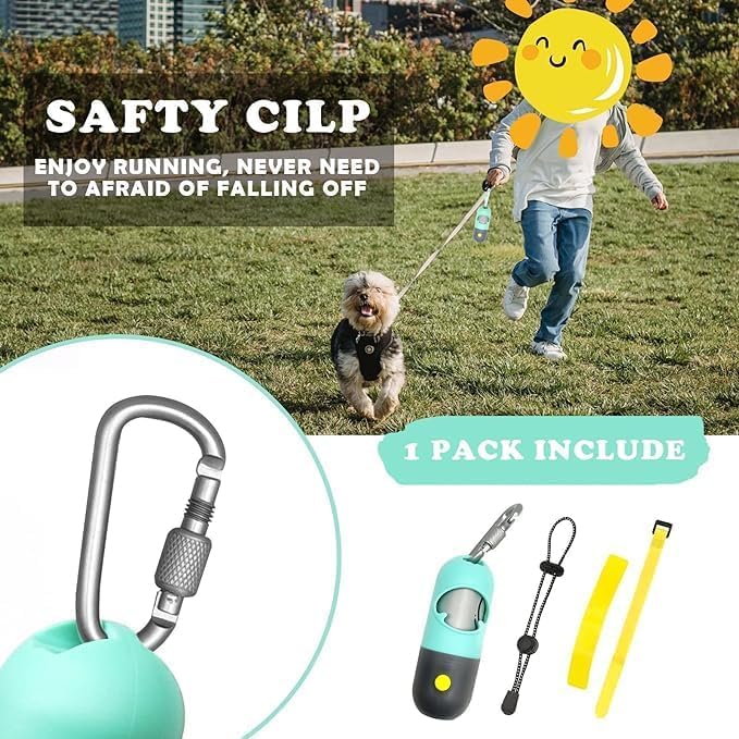 Dog Poop Bag Dispenser With Flashlight|Dog Poop Bag Holder With Leash Clip|Hands-Free Leash Poop Bag Holder With Straps And 1 Ro