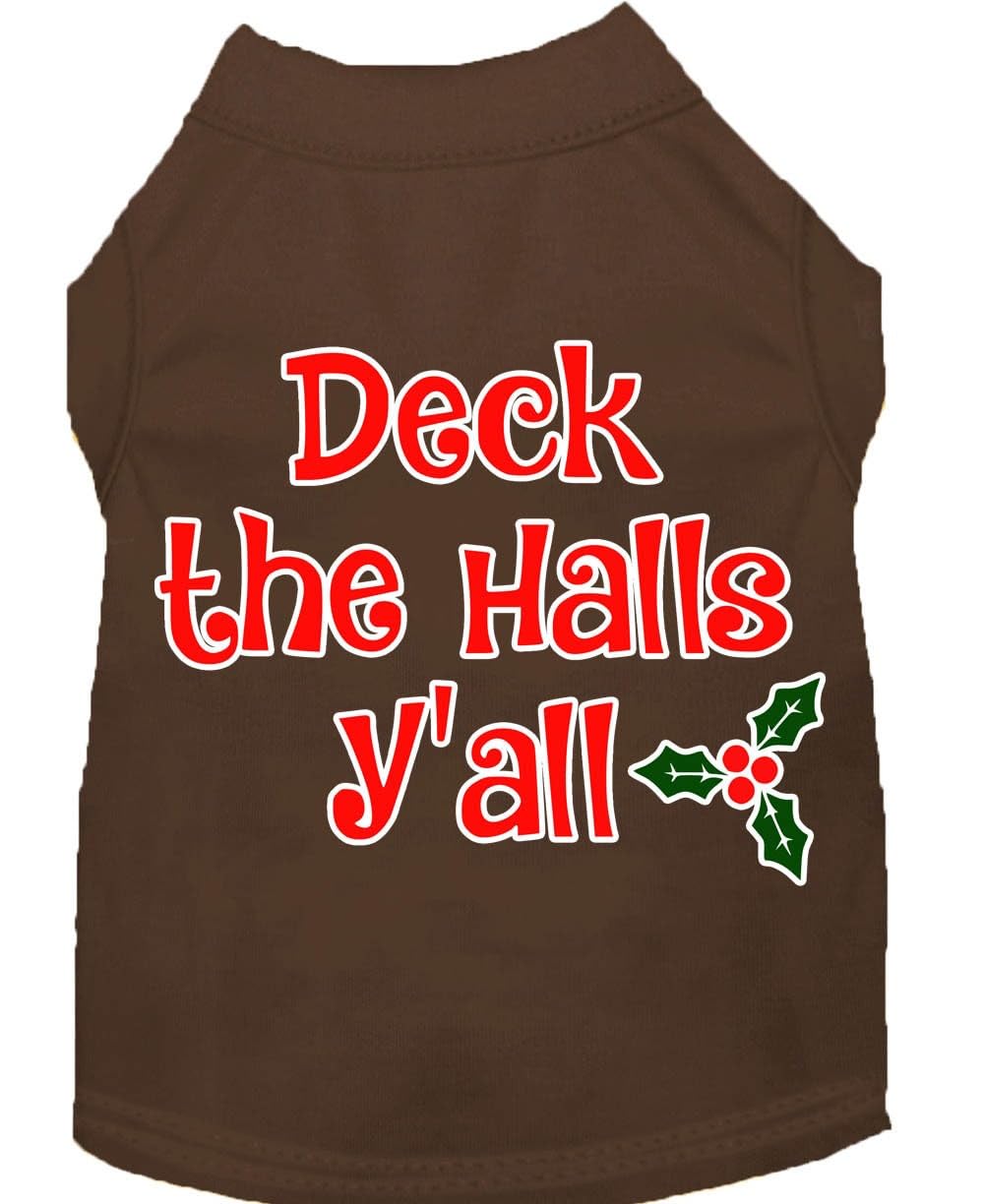 Christmas Pet Dog & Cat Shirt Screen Printed, &quot;Deck The Halls, Y'all&quot; White 3XL (25-35 lbs.)