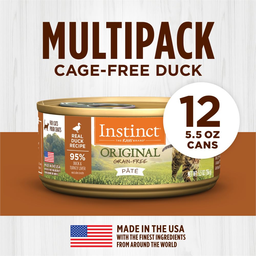 Instinct Original Grain Free Real Duck Recipe Natural Wet Canned Cat Food, 5.5 oz. Can, pack of 12