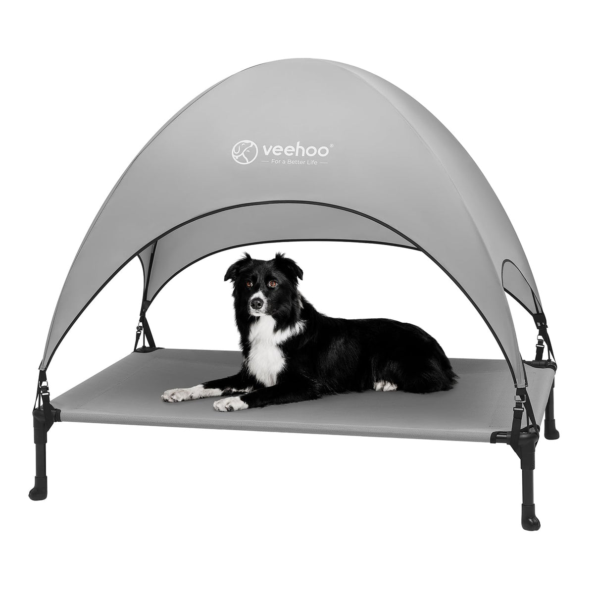 Veehoo Elevated Dog Bed With Canopy, Cooling Outdoor Dog Bed With Removable Shade, Non-Slip Feet, Raised Dog Cot Bed For Large D