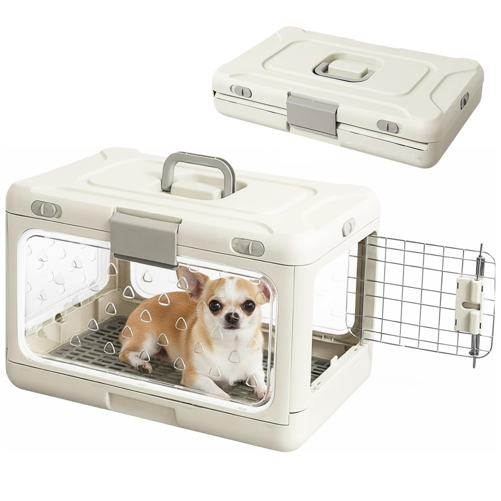 Velupet Zoom Hard Cat Carrier,Dog Crate for Small Dogs,Cat Kennel Clear,Foldable Dog Kennel with Urine Pad Mesh Grid,Ventilation