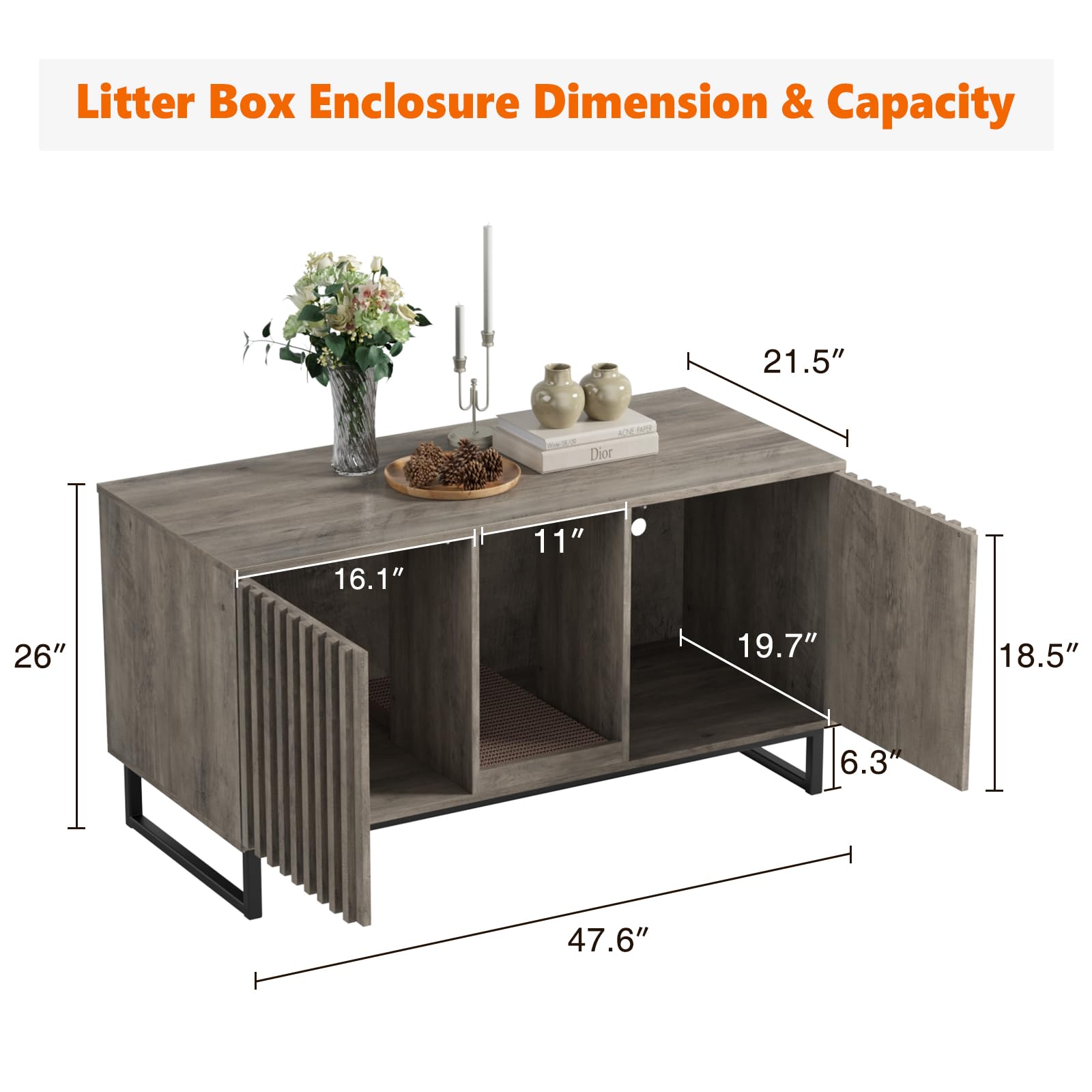 Double Litter Box Enclosure,Modern Cat Litter Box Enclosure For 2 Cats, Hidden Litter Box With Scratch Pad, Cat Washroom Pet Hou