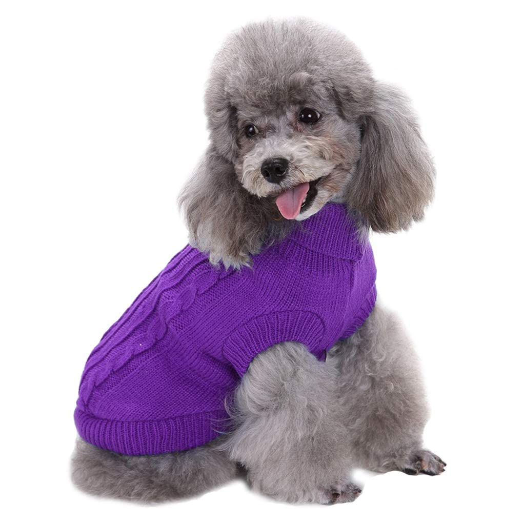 Chborchicen Small Dog Sweaters Knitted Pet Cat Sweater Warm Dog Sweatshirt Dog Winter Clothes Kitten Puppy Sweater (Medium, Purple)