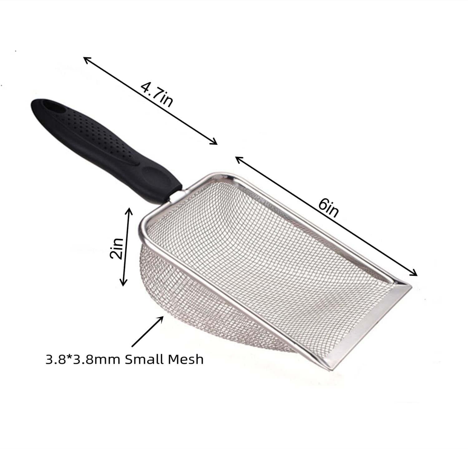 Firsal Cat Litter Scoop Stainless Steel Mesh Scooper Long Handle Deep Shovel Non-Stick Coated Metal Litter Scoop For Litter Box Kitten Pooper Lifter (Hole:3.8Mm/Regular Cat Litter Scoop)