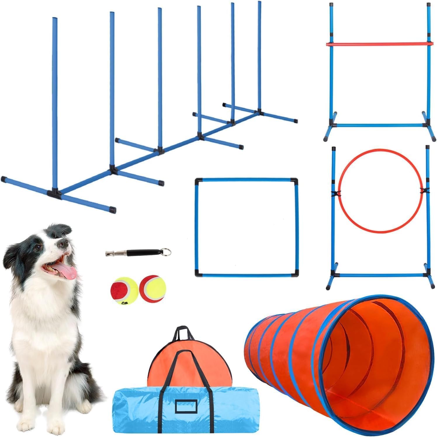 Dog Agility Course Backyard Set Dog Agility Equipment Obstacle Course Backyard Includes Adjustable High Hurdle,6 Weave Poles,Ext