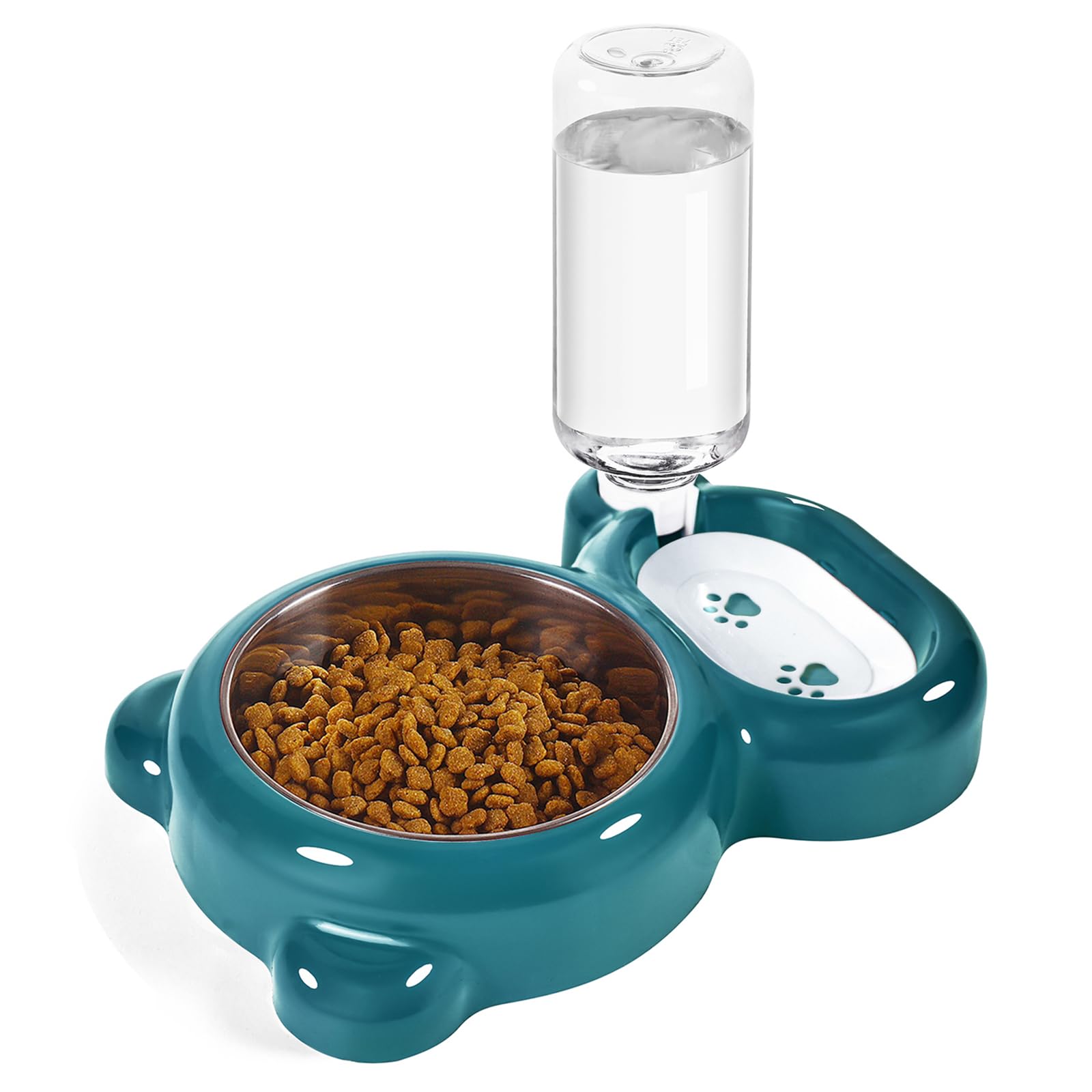 Dog Bowls, Cat Food and Water Bowl Set with Water Dispenser and Stainless Steel Bowl for Cats and Small Dogs - Dark Green