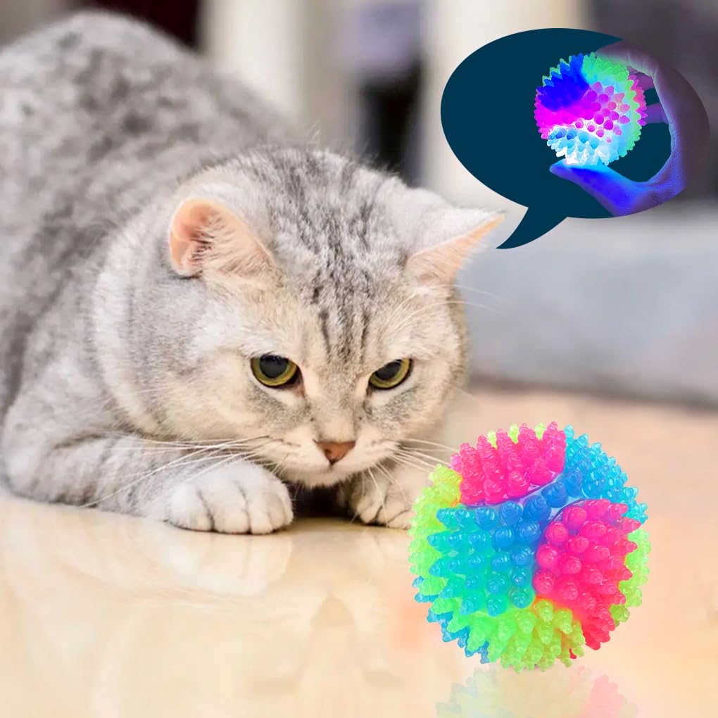 Fineinno 2Pcs 2Inch Squeaky Balls For Dogs Small Light Up Ball Pet Toys Rubber Bouncy Fetch Ball Glow In The Dark Interactive Led For Puppies Cats
