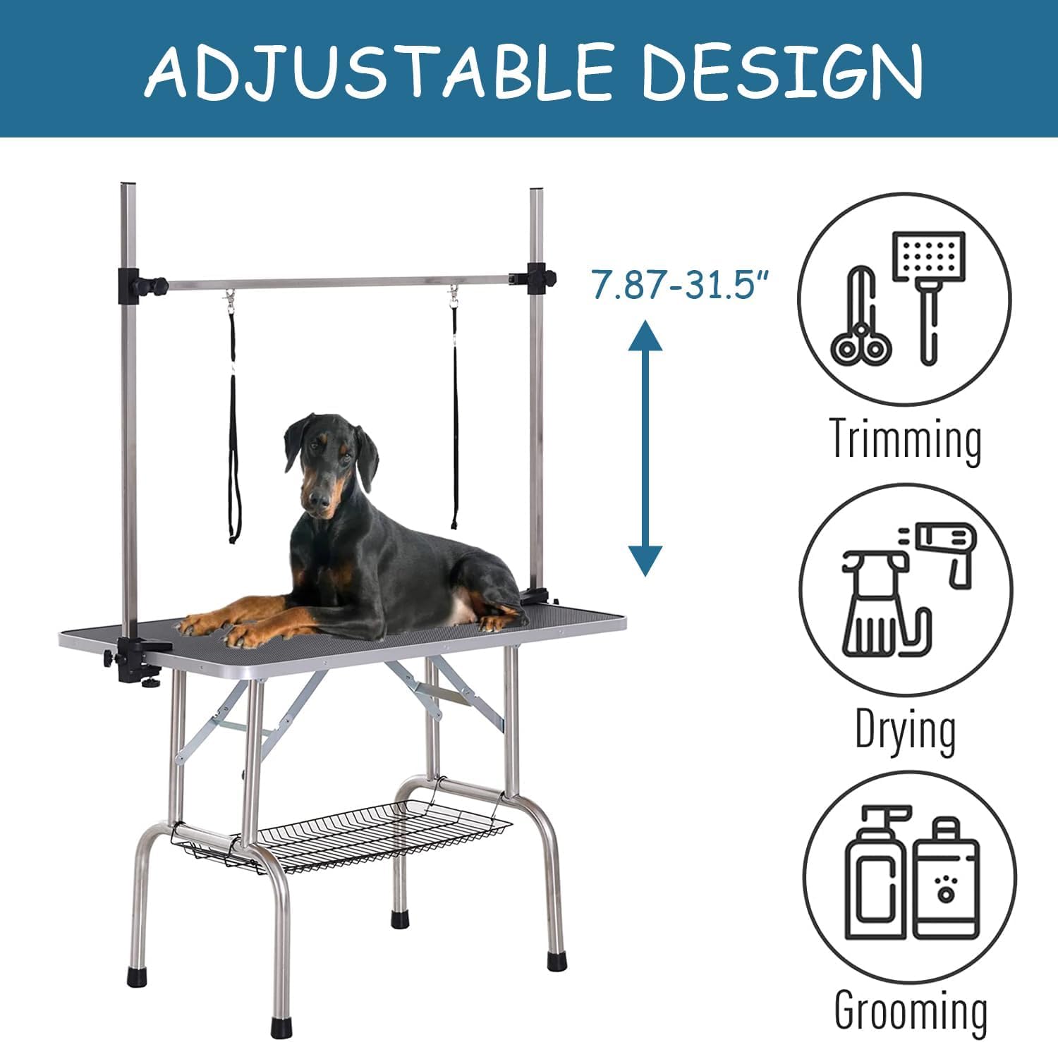Trodep 46' Dog Grooming Table Foldable Pet Grooming Tables With Adjustable Arm Noose Storage Mesh Tray Maximum Capacity Up To 3