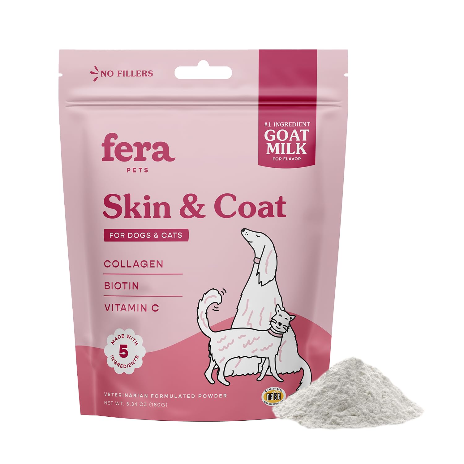 Fera Pet Organics Skin & Coat Goat Milk Cat & Dog - Vet Created - Pet Coat Thickness & Skin Hydration - Collagen, Biotin & Vitam