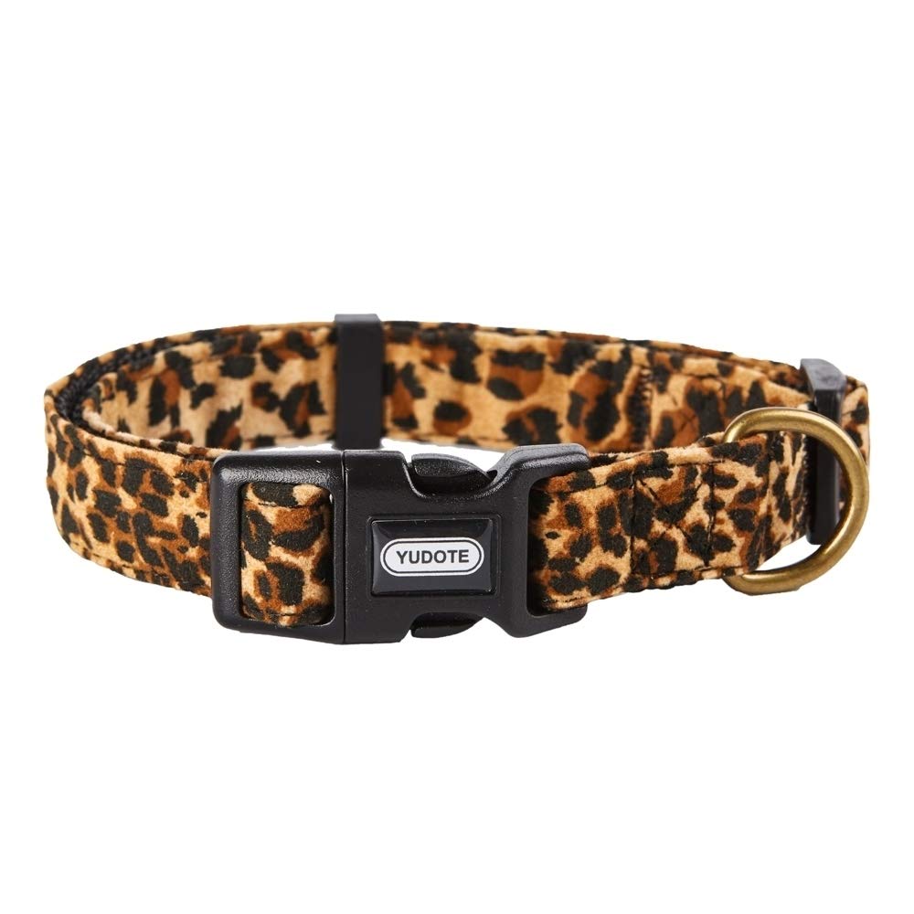 Petiry Fashion Leopard Dog Collar Premium Fabric Soft and Comfortable for Puppy,Middle and Big Dogs(Neck:12-18'')