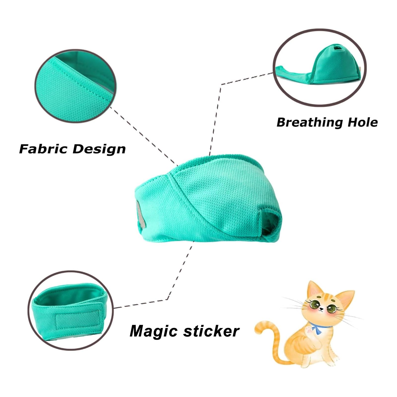 Wintchuk Cat Muzzle With Breathable Mesh, Cat Mouth Guard Muzzle For Prevent Biting Chewing Grooming,Anti Scratch (L,Green)