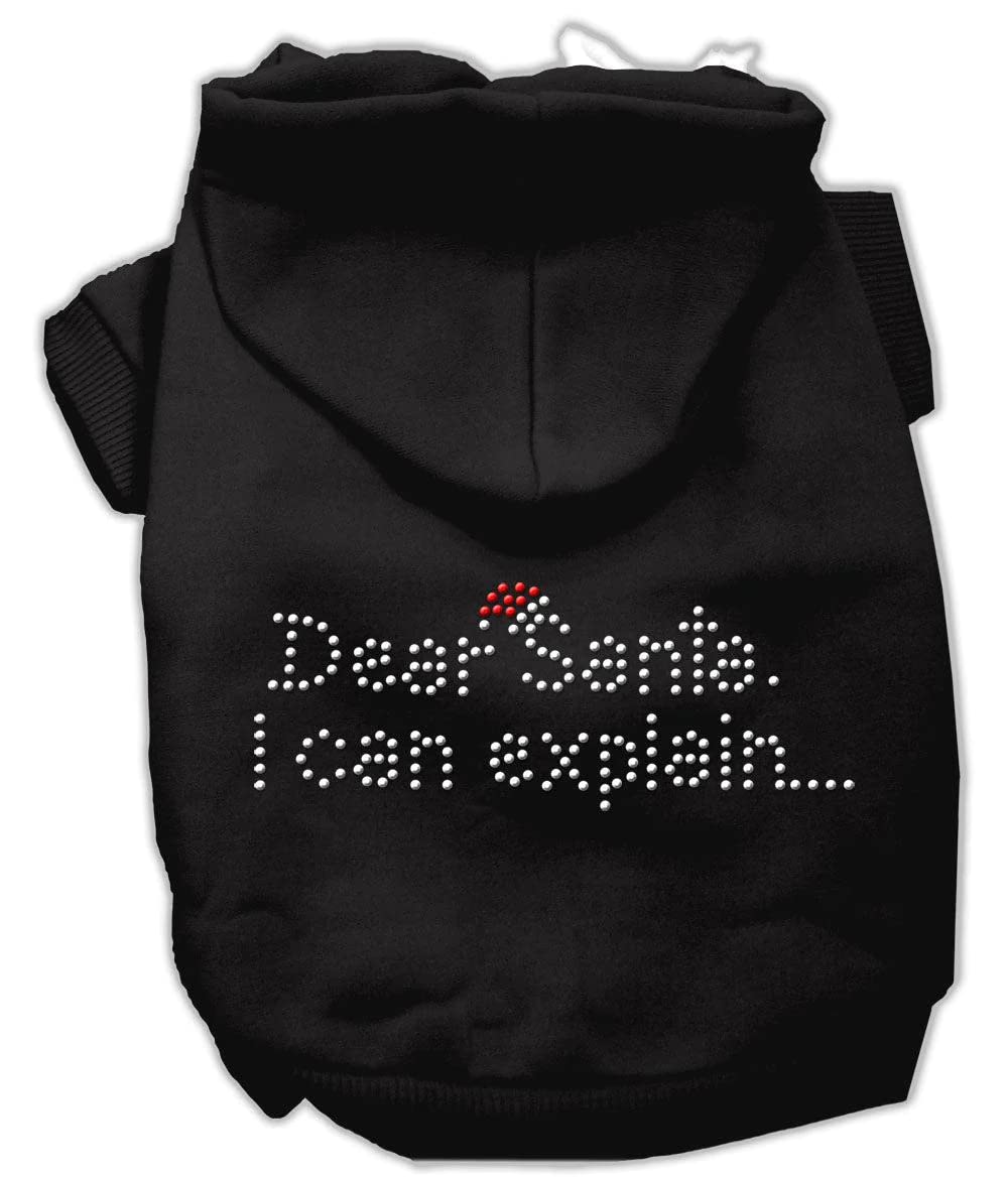 Christmas Pet Dog & Cat Hoodie Rhinestone, &quot;Dear Santa, I Can Explain&quot; Black LG (10-14 lbs.)