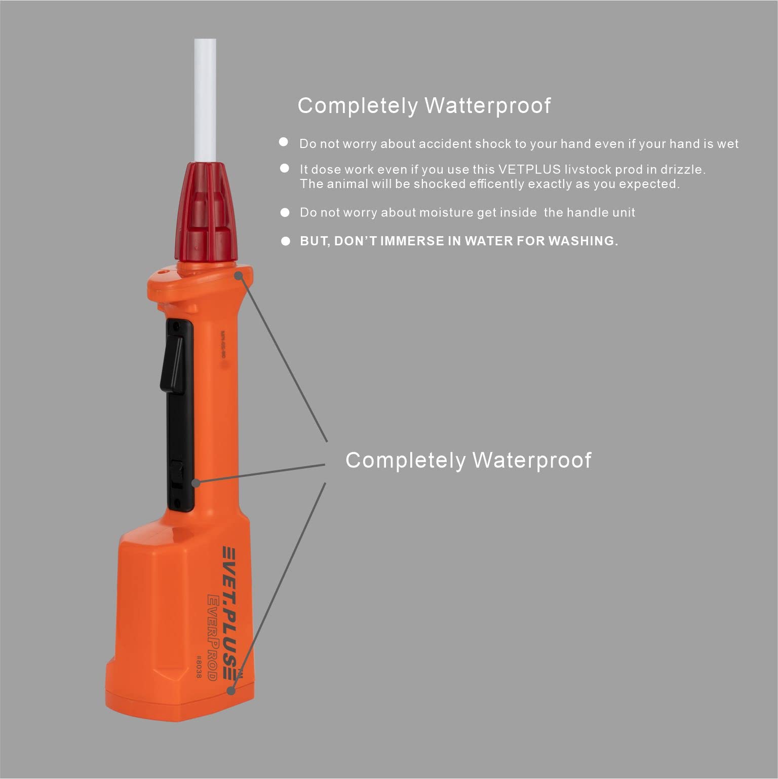 VET.PLUS Rechargeable Waterproof Livestock Prod for Cattle & Large Dogs, 33.5 Total Length, Orange