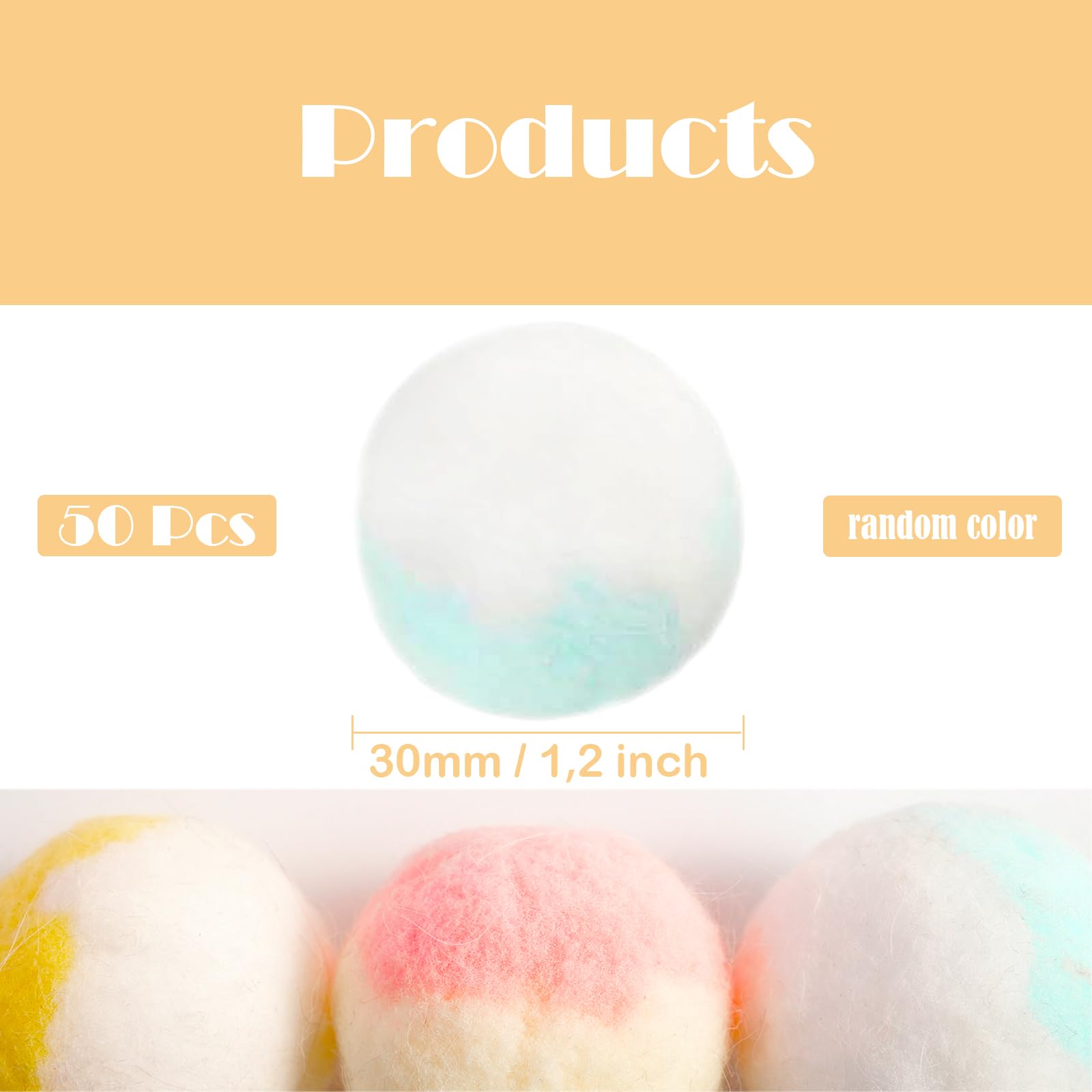 Thxutm 50Pcs 1.2 Inch Cat Toy Balls - Soft Pom Pom Balls Bulk Plush Interactive Kitten Toys For Indoor Cats, Craft Diy Assorted