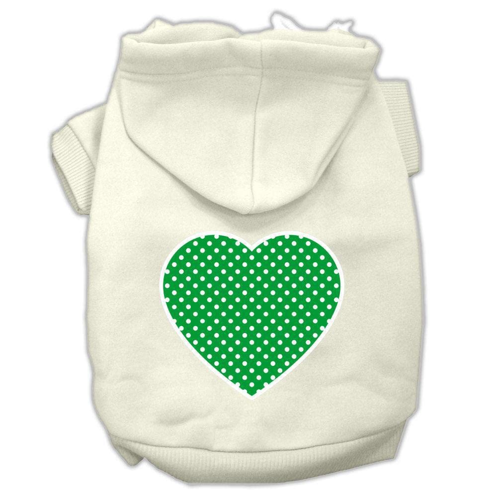 Pet Dog & Cat Hoodie Screen Printed, Green Swiss Dots Heart Light Pink SM (3-6 lbs.)