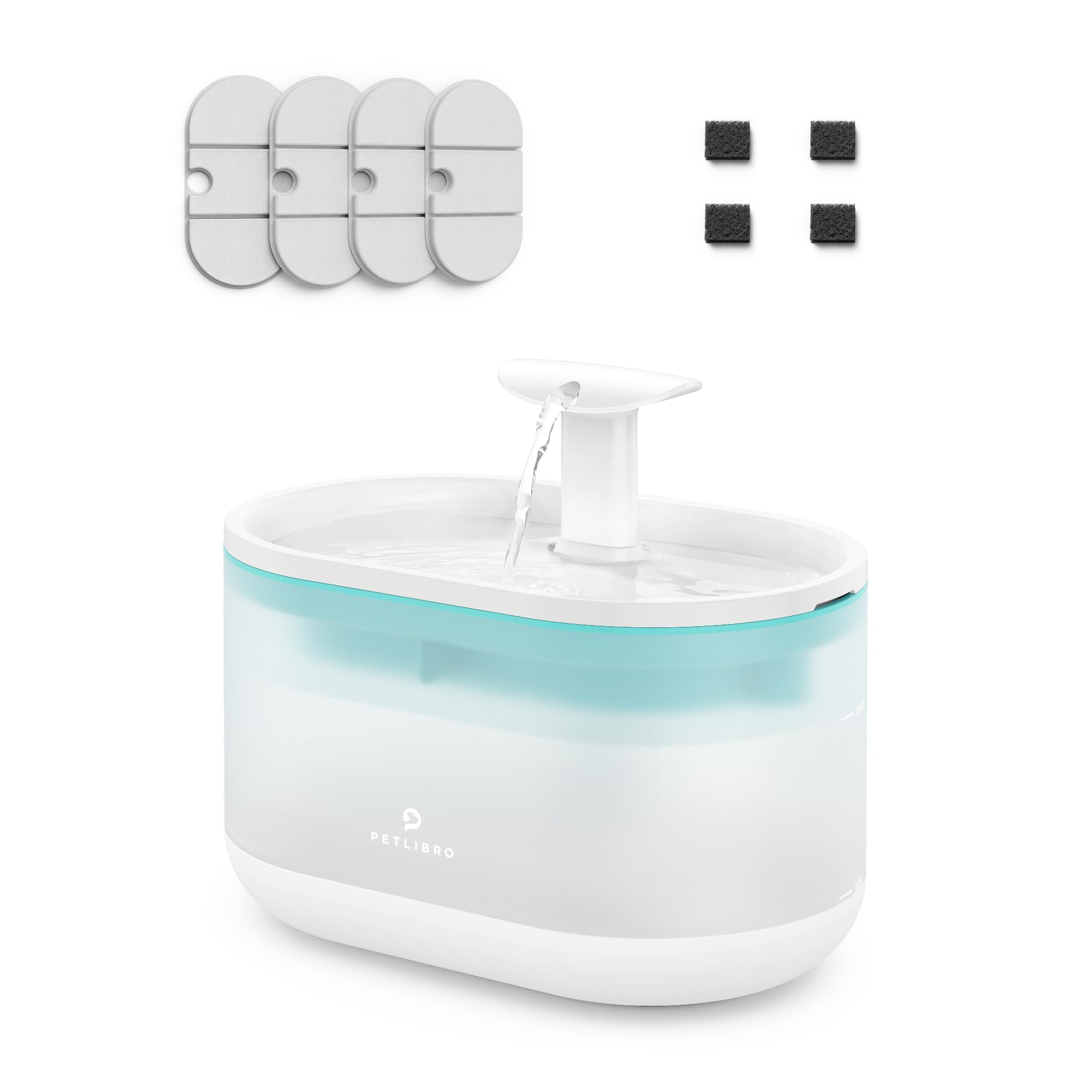 PETLIBRO Pet Water Fountain, Visible Water Level Design, 2.1L Quiet Pet Water Dispenser with Dual Water Modes and 4 Replacement 
