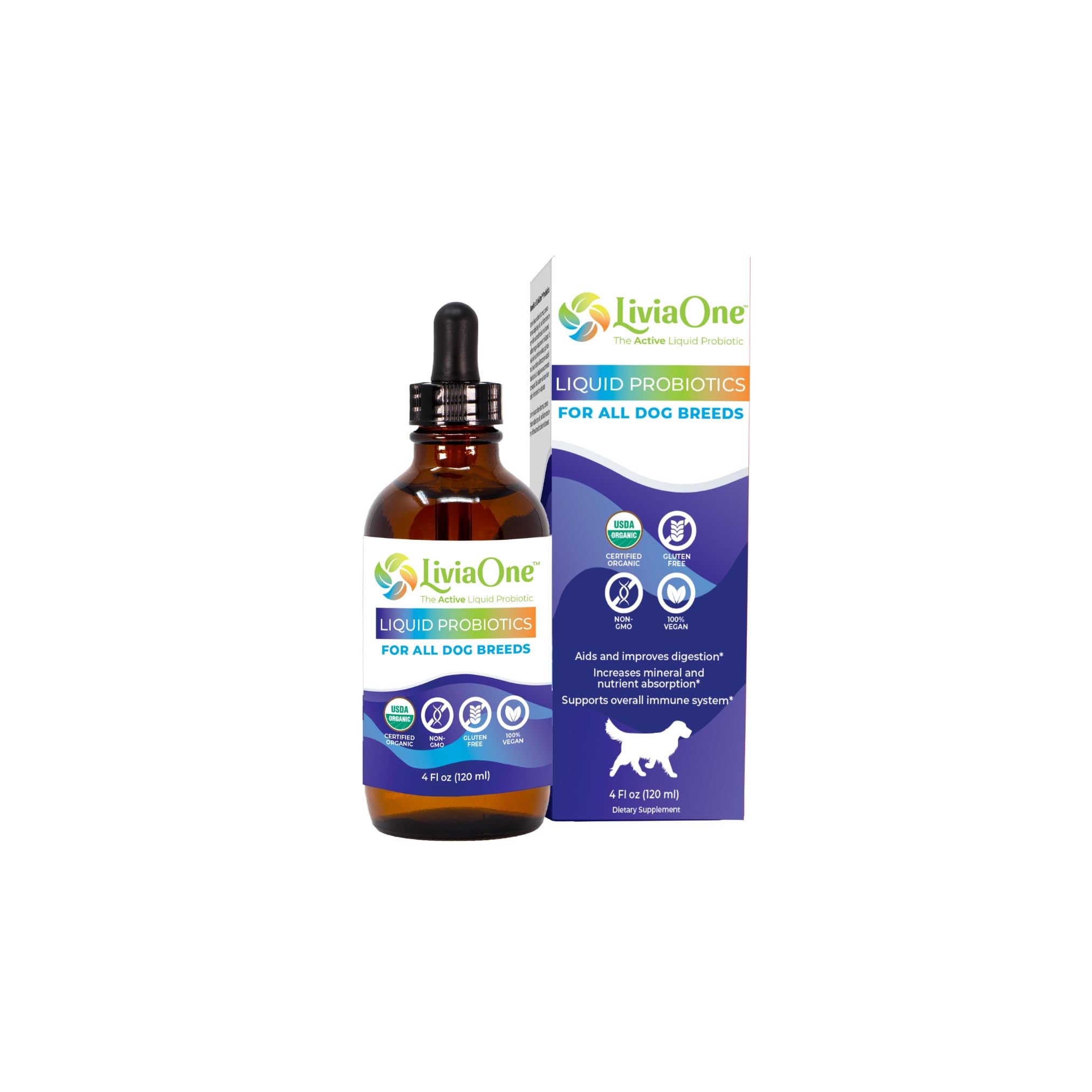 LiviaOne BioLifePet Liquid Probiotics for Dogs, Organic Dog Probiotic Supplements, Puppy and Dog Pet Probiotics, 4 Fl Oz (Pack o