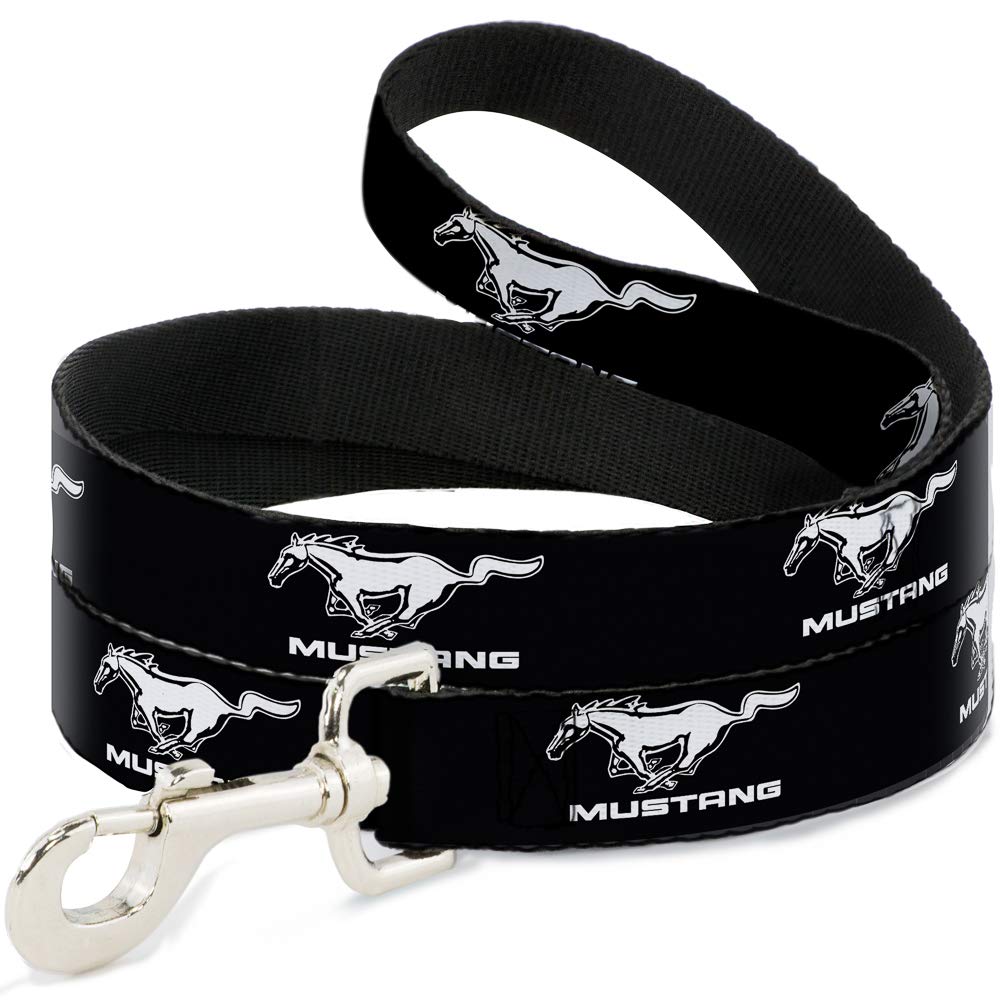 Buckle-Down Pet Leash - Ford Mustang Black/White Logo Repeat - 4 Feet Long - 1/2' Wide