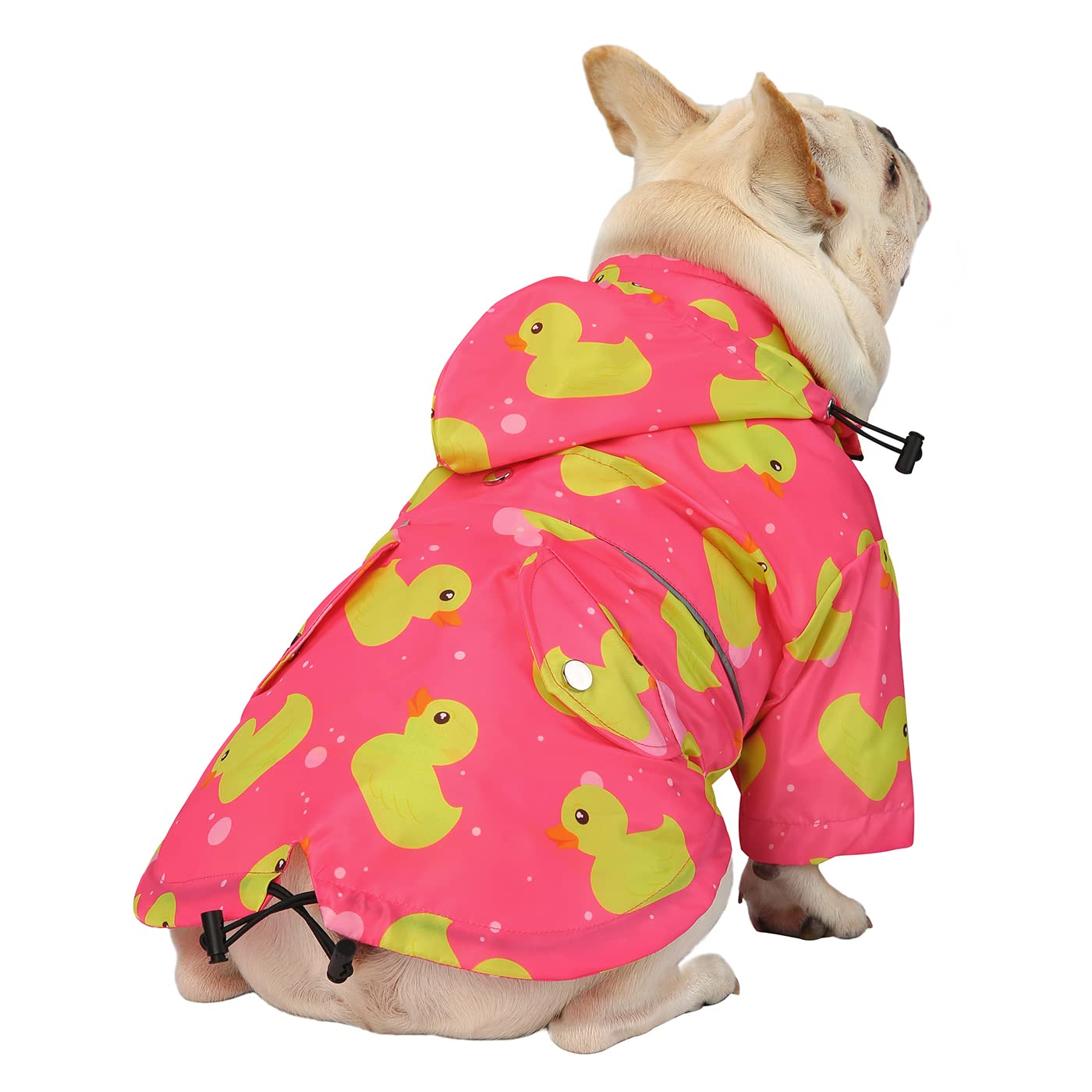 Hde Dog Raincoat Double Layer Zip Rain Jacket With Hood For Small To Large Dogs Ducks Pink - M