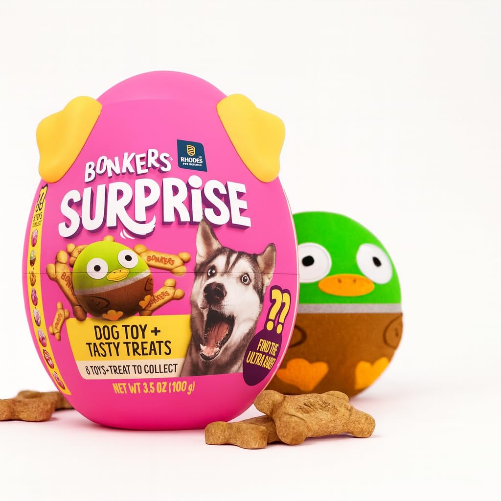 Bonkers Surprise Chicken Flavored Biscuit Crunchy Dog Treats with Toy Surprise, 100g Egg Case with Blind Box Dog Toy (1 of 8 Col