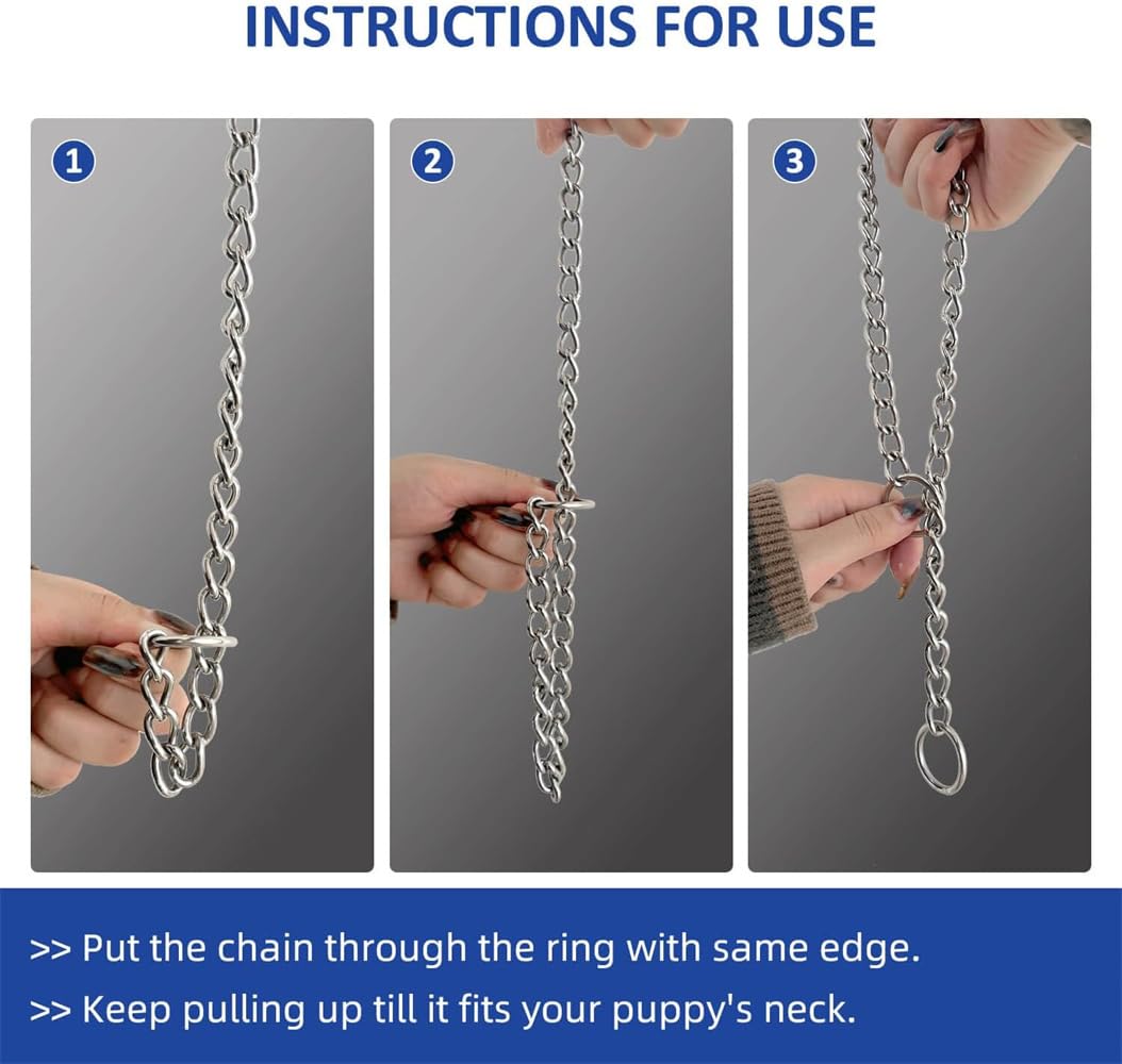 Silver Chain Dog Collar,Metal Slip Link P Chain Training Heavy Duty Male Boys Martingale Collar Female Girls Puppy Collars For X