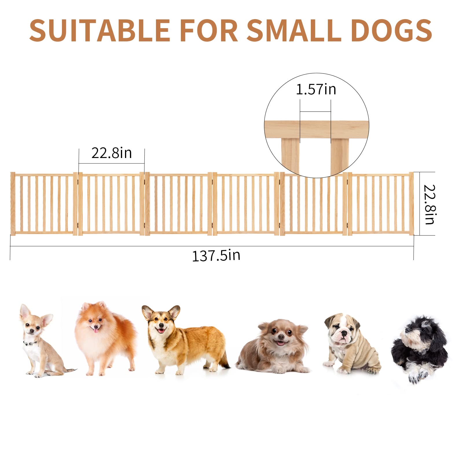 YOCAN Wooden Freestanding Dog Gates for The House,Dog Gates for Doorways, Stairs,Wood Dog Fences Indoor Pet Gate,Step Over Fence