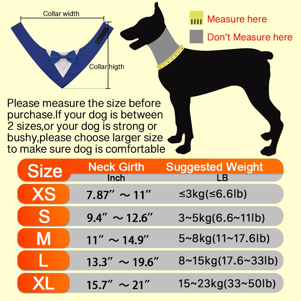 Dogtact Dog Tuxedo, Adjustable Formal Wedding Outfit Bandana Dog Tux Collar With Bow Tie, Pet Birthday Valentines Outfit Cosplay