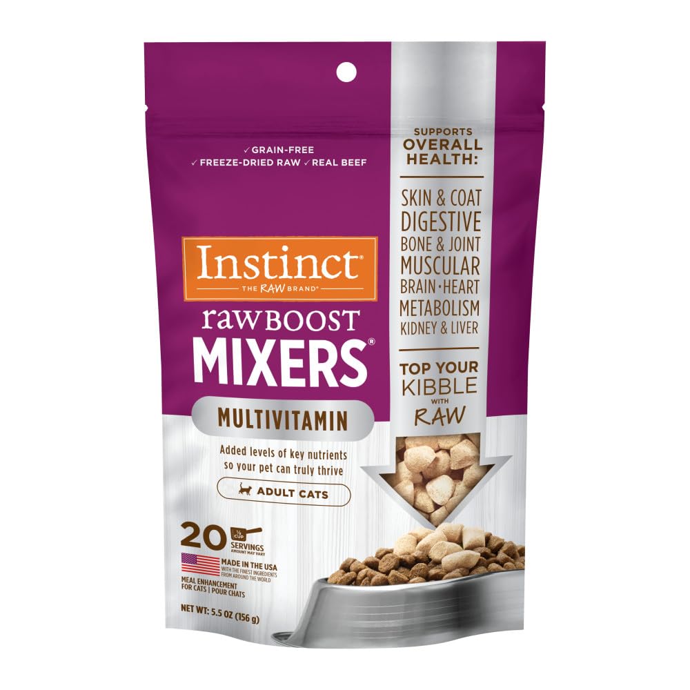 Instinct Raw Boost Mixers, Freeze Dried Cat Food Toppers with Functional Ingredients, Grain Free, Real Beef - Multivitamin for A