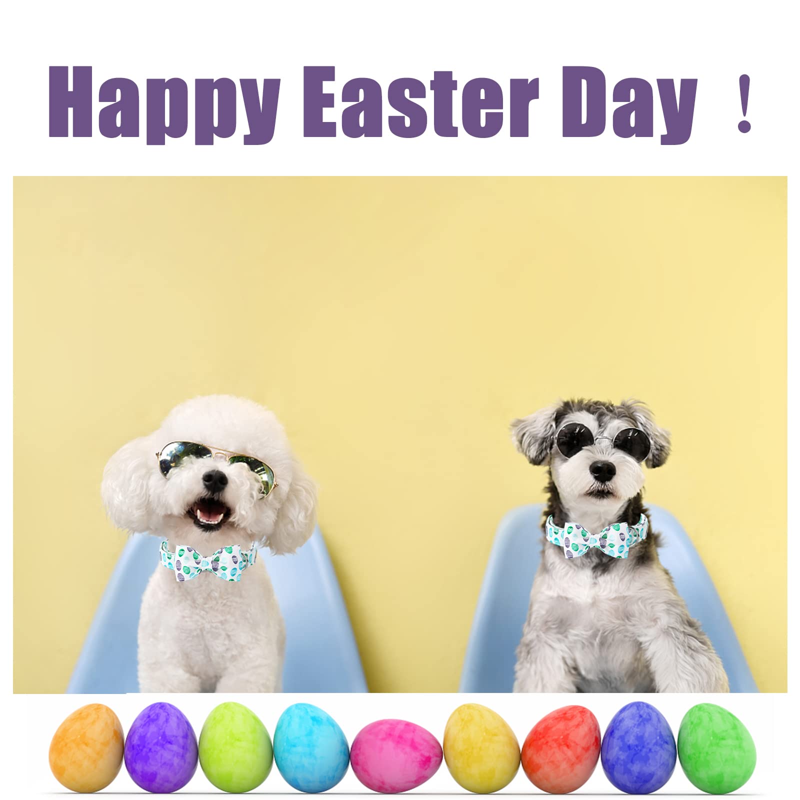 Babole Pet Easter Dog Collar With Bow Tie - Adjustable Easter Eggs Dog Collar Classic Bowtie Metal Buckle Puppy Collars For Smal