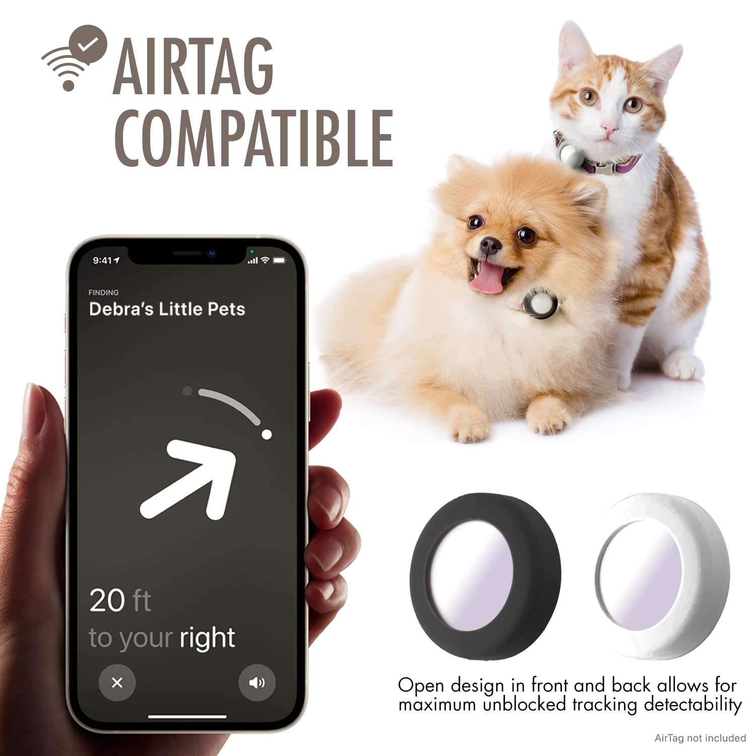 Sweet Baby Co. Airtag Cat Collar Or Extra Small Dog Collar Holder 2 Pack, Fits Half Inch Collars For Small Pet, Compatible With