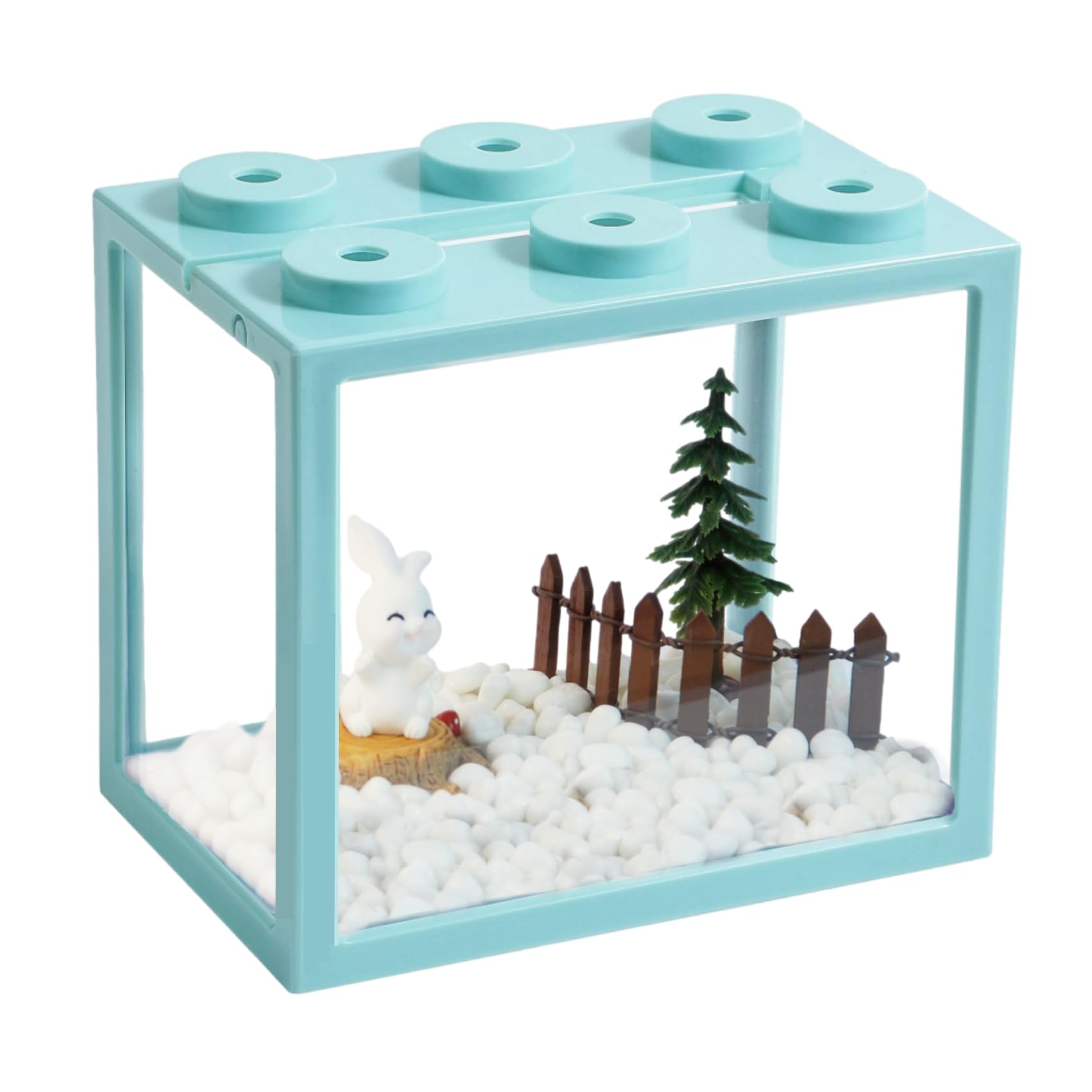 Small Betta Fish Tank, Stackable Mini Aquarium Tank Kit with Aquarium Gravel & Forest Micro Landscape, 0.6 Gallon Acrylic Cube F