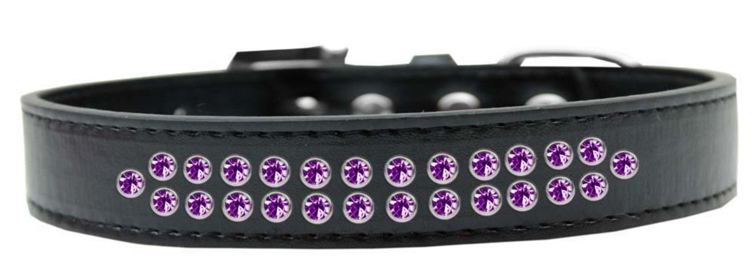 Mirage Pet Products Two Row Purple Crystal Black Dog Collar, Size 14