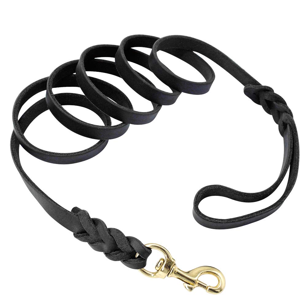 Black Leather Dog Leash - Braided Leather Dog Leashes - Dog Training Leash - Heavy Duty Military Gradetraining  Walking 5 Ft By