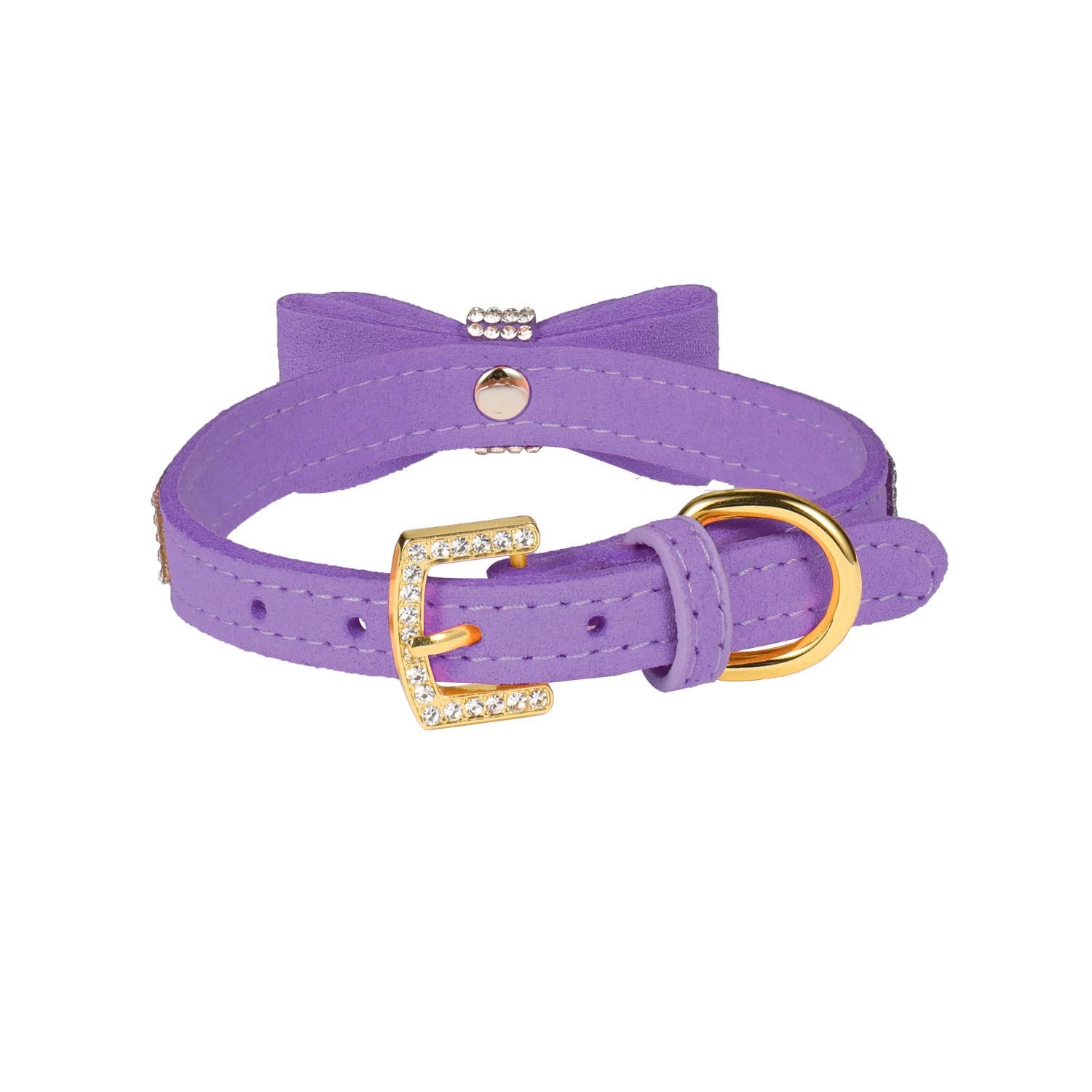 Lovpe Crystal Dog Collar/Cat Collar Velvet Leather With Bow-Knot Tie Rhinestone Puppy/Kitten Collars For Small Dogs & Cats (Xs(Neck For:8-10 Inch), Purple)