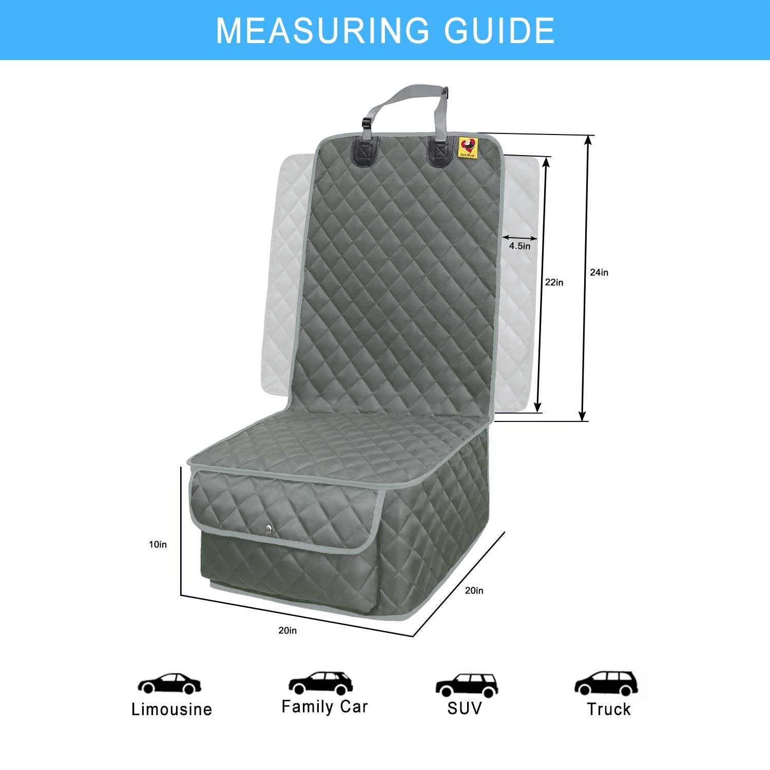 Bark Lover Deluxe Dog Seat Cover For Front Seat-More Durable Waterproof Front Seat Protector, High Heat Resistant And Nonslip Front Seat Cover For Dogs Kids, Universal Size (Grey)