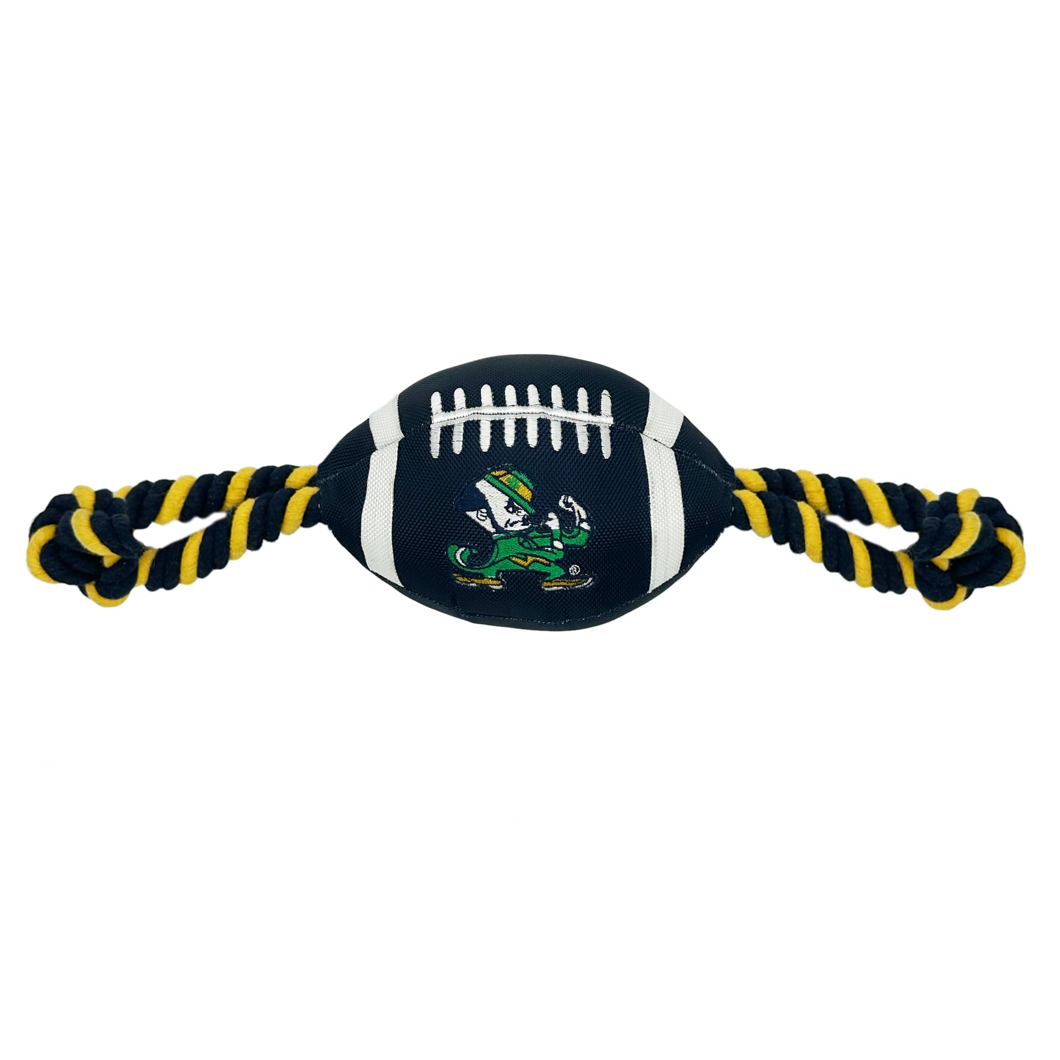 Pets First Notre Dame Football Dog Toy, Tough Quality Nylon Materials, Strong Pull Ropes, Inner Squeaker, Collegiate Team Color