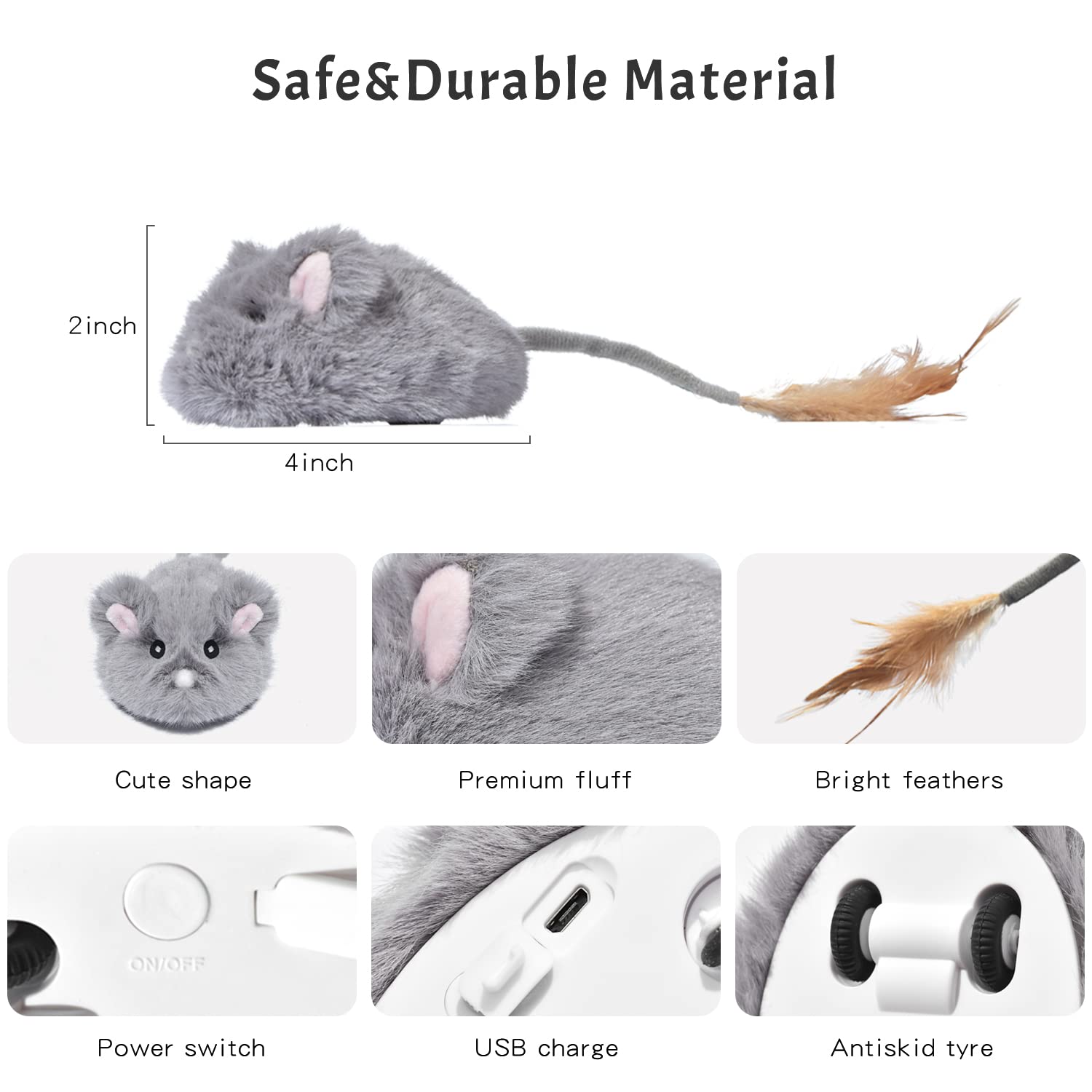 Pawthquake Automatic Cat Toy Cat Mouse Toy Moving Cat Toy With Furry Tail Boredom Busters Interactive Cat Toys For Indoor Cats H