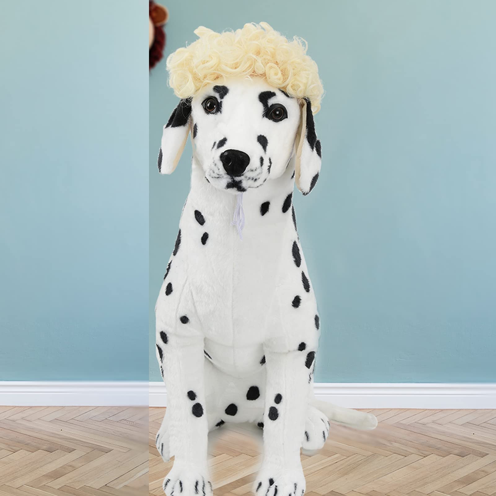 TESSVEYA Funny Blonde Curly Dog Wig for Halloween & Parties, Large Size, Pet Cosplay Wig, Durable Polyvinyl Chloride Material
