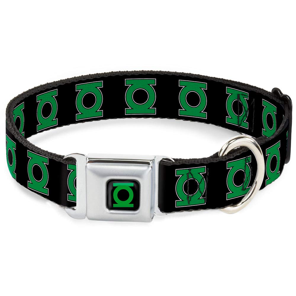 Buckle-Down Seatbelt Buckle Dog Collar - Green Lantern Logo Black/Green - 1' Wide - Fits 15-26' Neck - Large