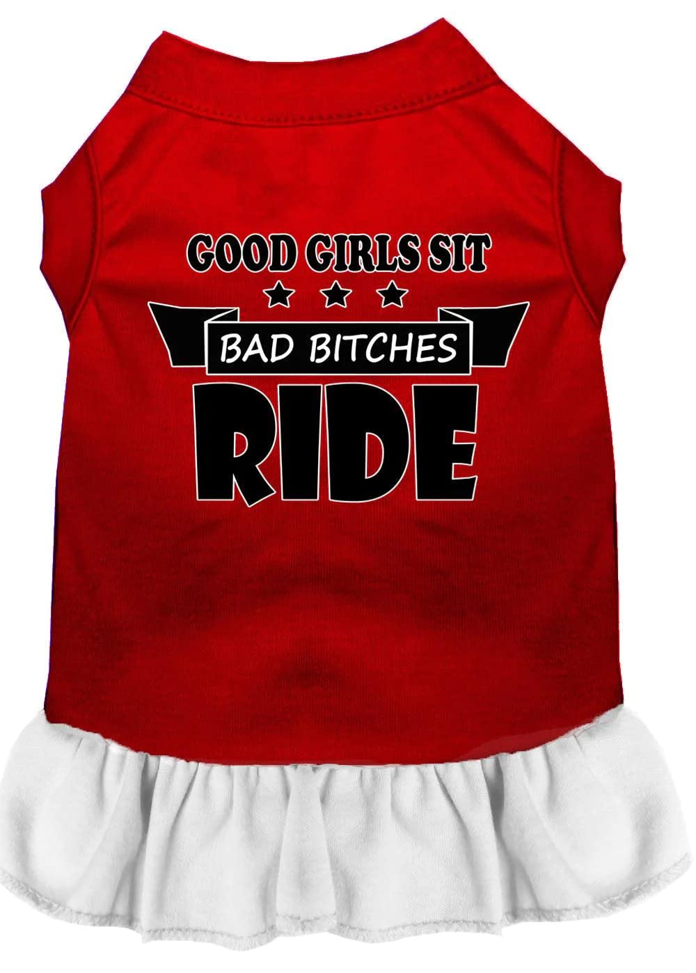 Pet Dog & Cat Dress Screen Printed, Good Girls Sit, Bad Bitches Ride Baby Blue SM (3-6 lbs.)