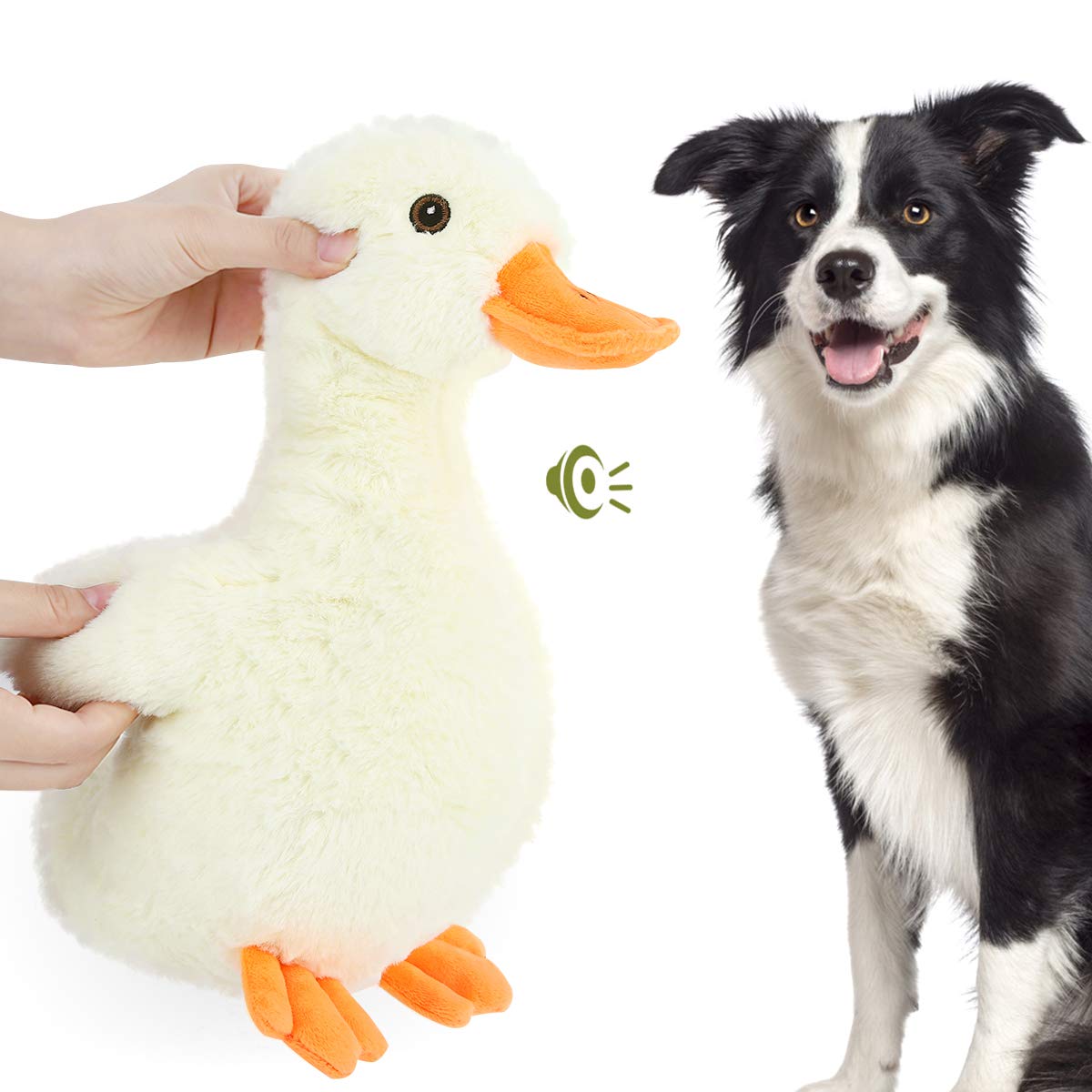 Pawaboo Squeak Plush Duck Dog Toy, Large 12'' Super Soft Plush Stuffed Duck-Shaped Pet Toys, Crinkle Paper Rattle Pet Biting Tra