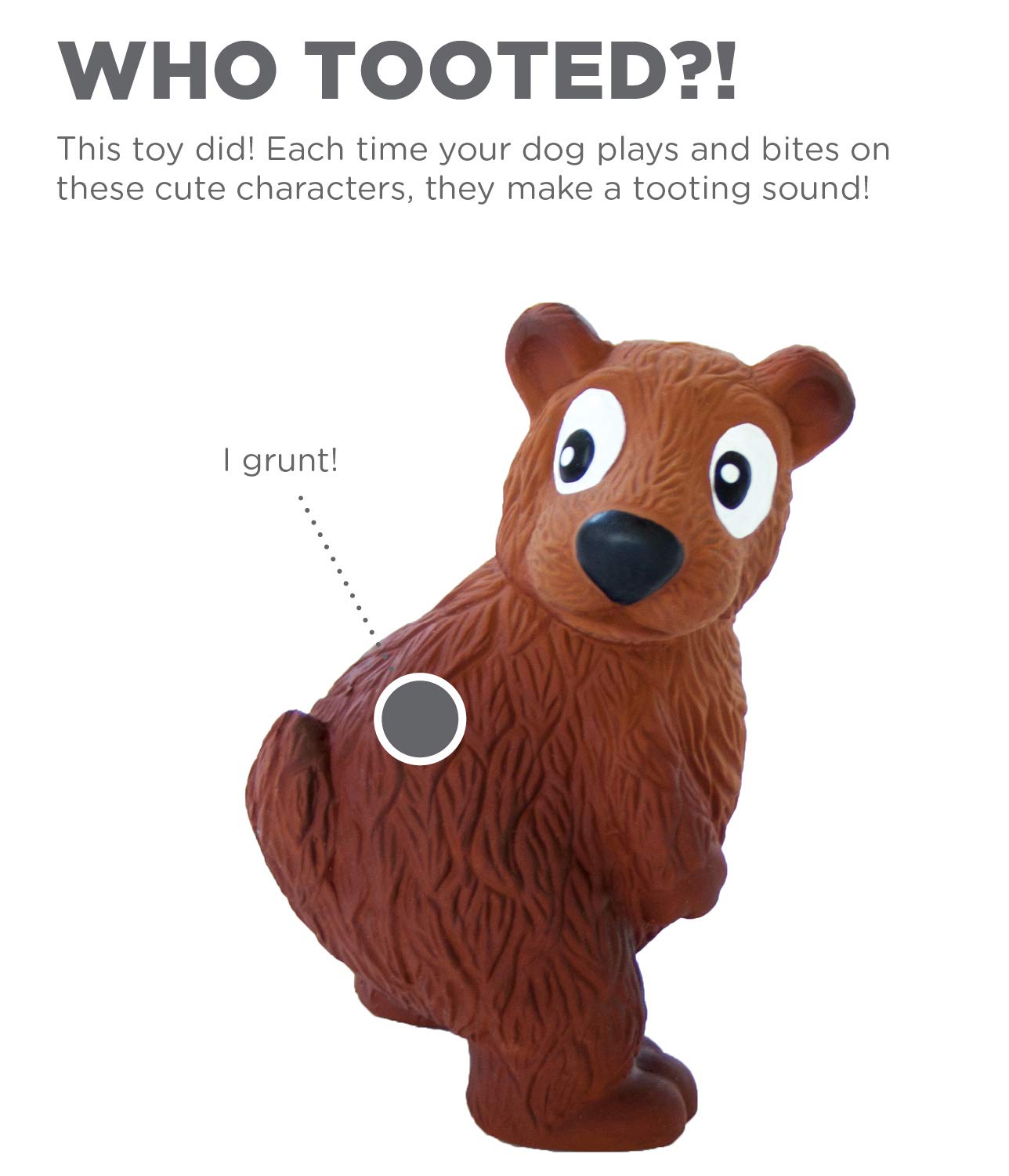 Outward Hound Tootiez Bear Grunting Latex Dog Toy, Small, Brown, Model 67813