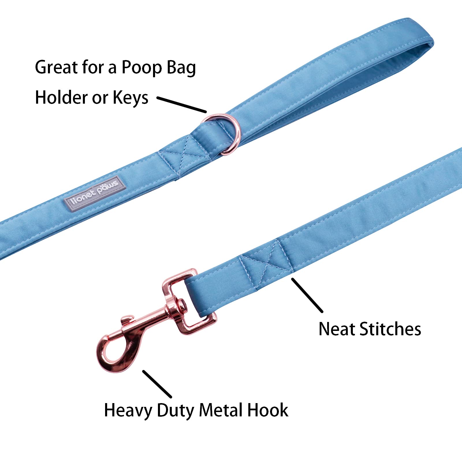 Lionet Paws Dog Leash - Silk Blue Leash For Small Medium Large Dogs Matching Collar For Girl And Boy