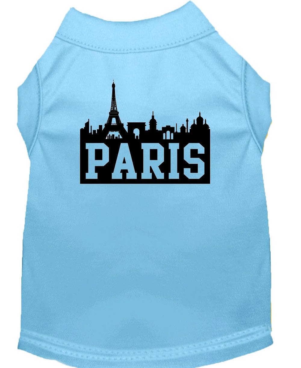 Mirage Pet Product Paris Skyline Screen Print Shirt Baby Blue Med