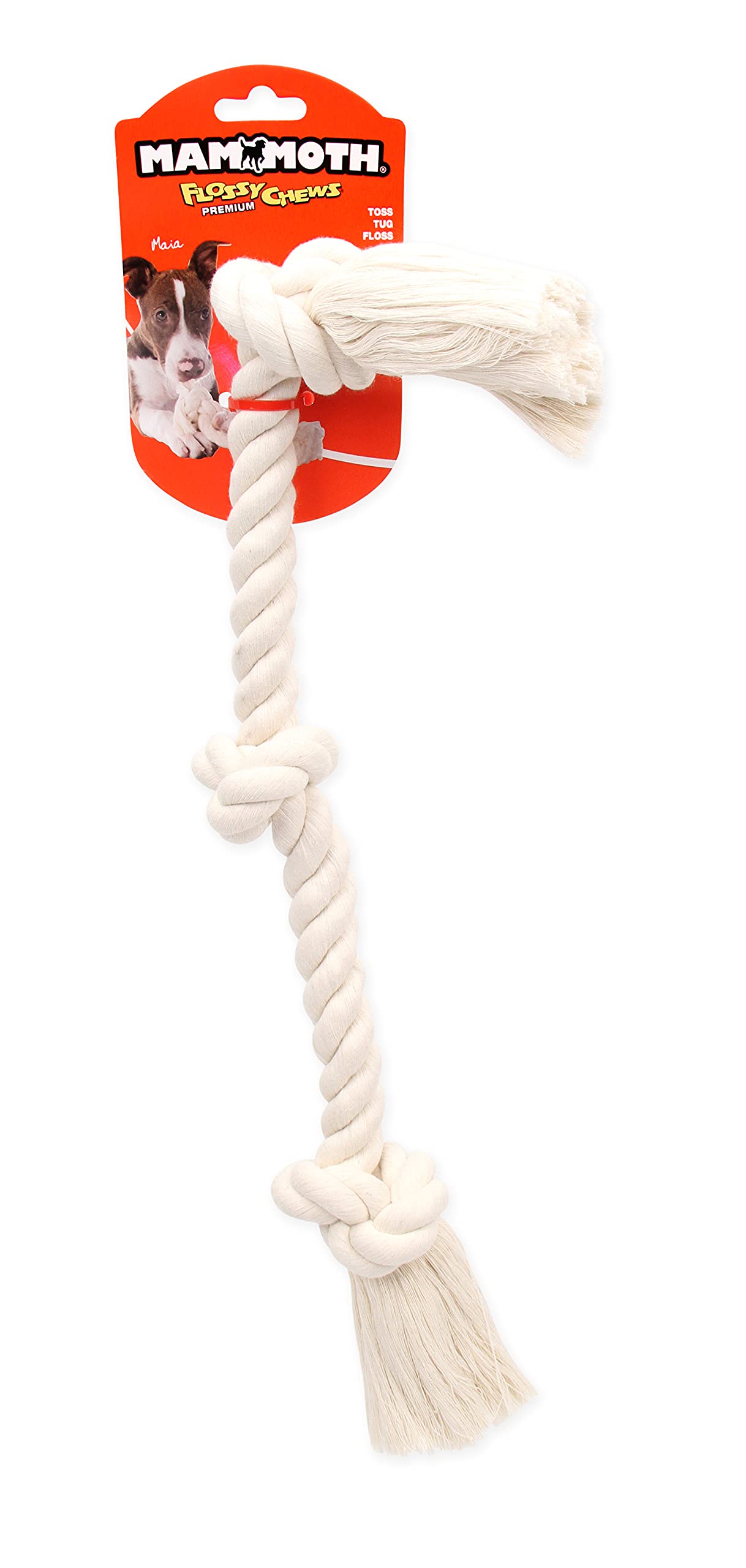 Mammoth Flossy Chews 100 Percent Natural Cotton Rope Dog Toys - Premium White Knot Dog Rope Toy - Interactive Dog Tug Toy - Tug Dog Chew Toy For Small To Medium Dogs - Medium 20'