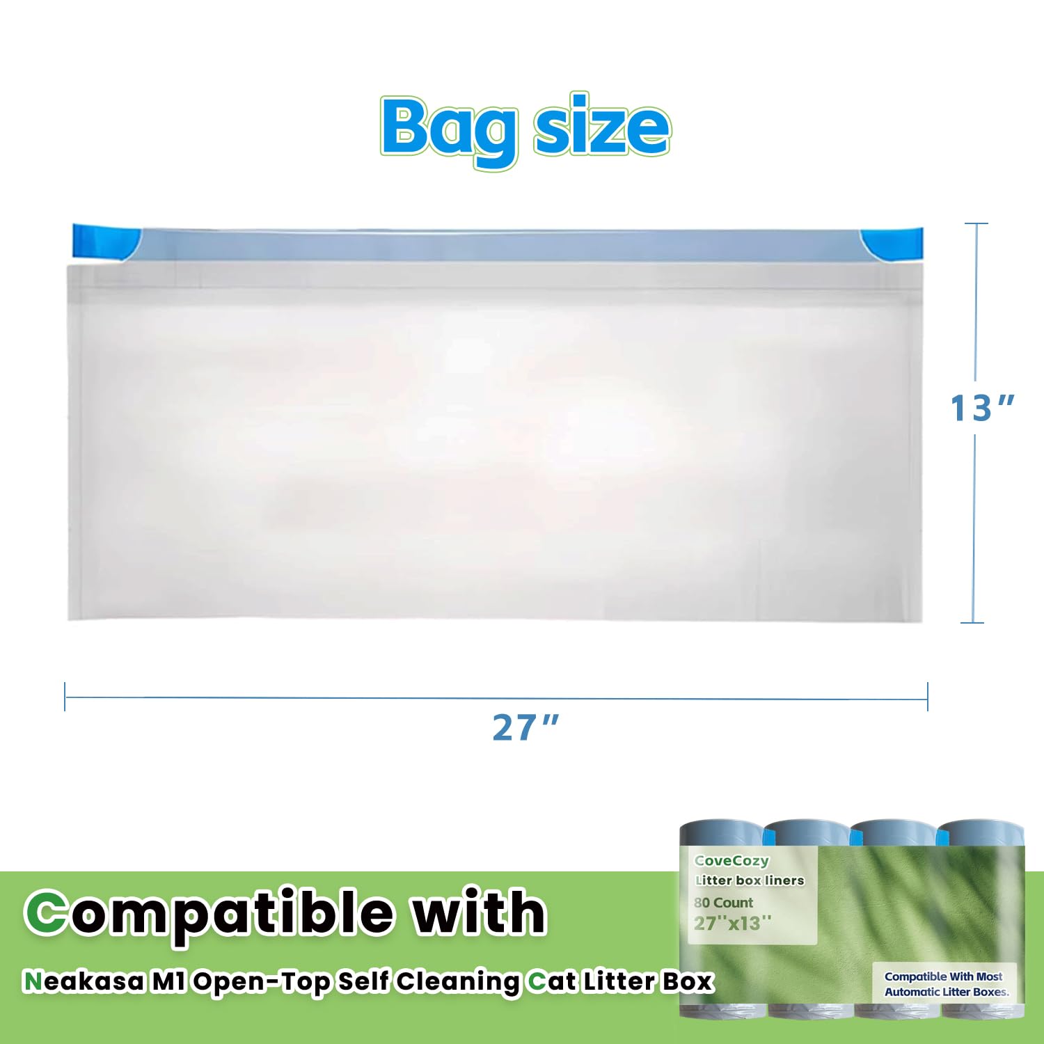 80 Count Litter Bags Compatible With Neakasam1 And Petpivot Autoscooper 11 Open-Top Self-Cleaning Cat Litter Box, 4 Rolls Cat Li