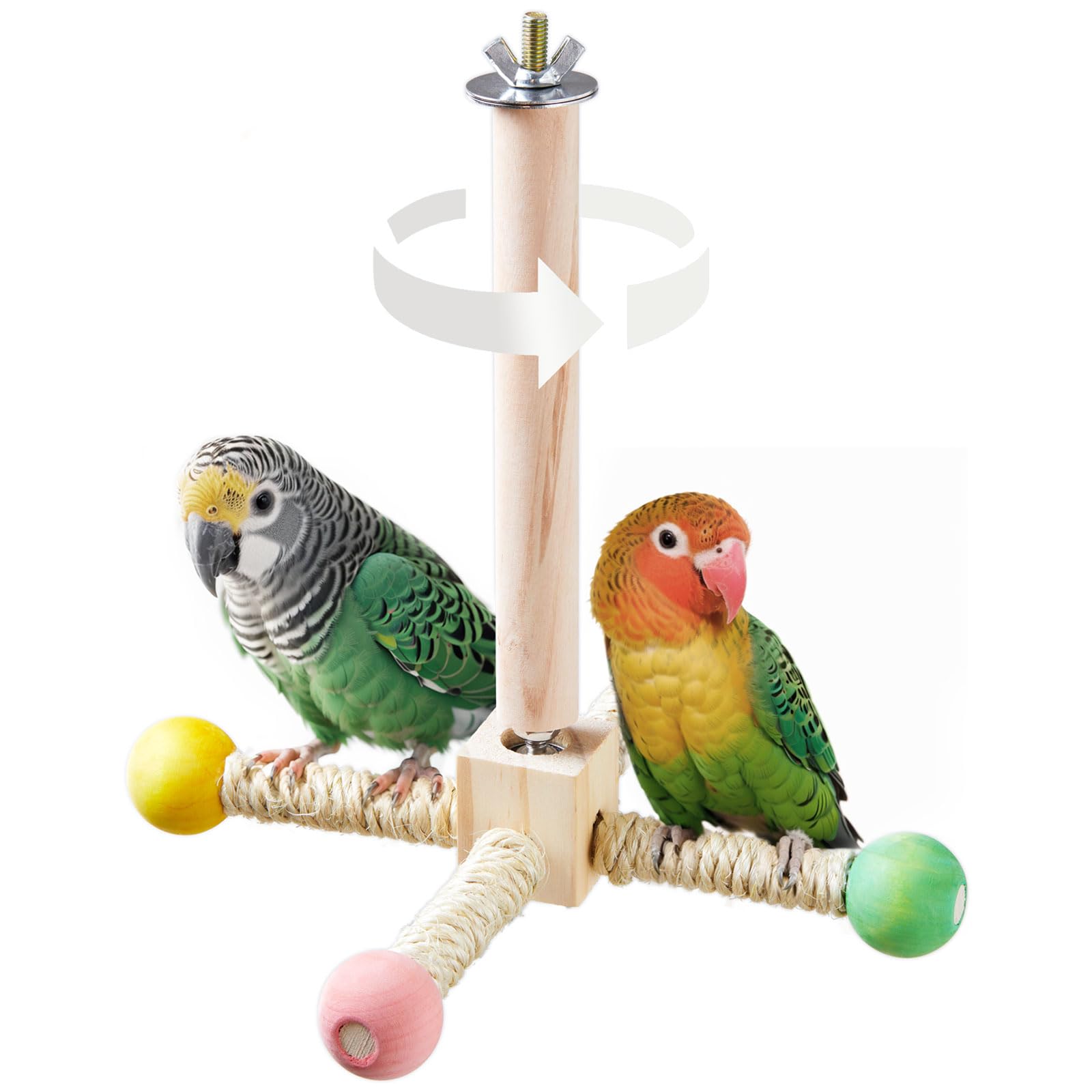 Bird Stand Perch Toy, Interactive Spinning Parakeet Toys, Wooden Exercise Wheel Parrot Toy, Enrichment Cockatiel Toy for Birds C