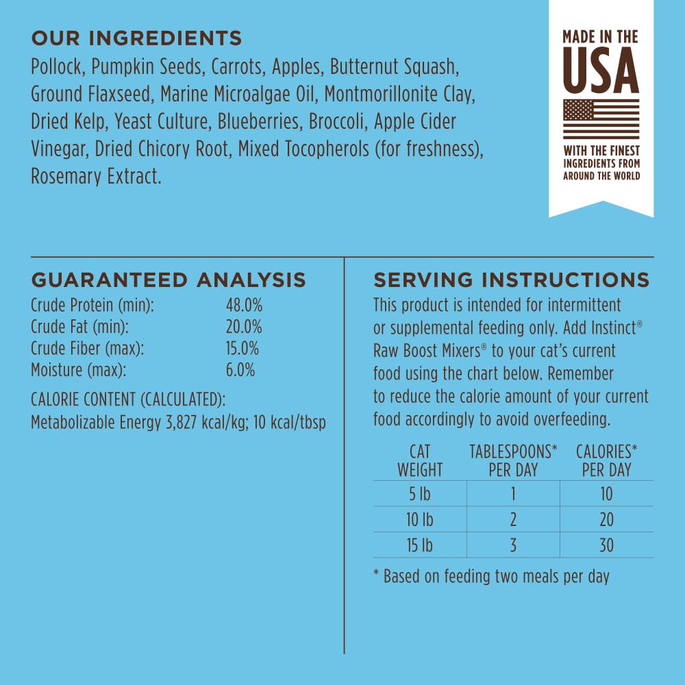 Instinct Raw Boost Mixers Freeze Dried Cat Food Toppers for Dry Food, Grain Free Cat Food Toppers - Pollock Recipe for Cats, 5 o