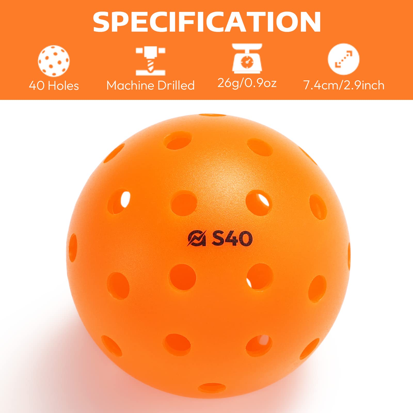 A11N S40 Outdoor Pickleball Balls- USAPA Approved, 6-Pack, Tangerine